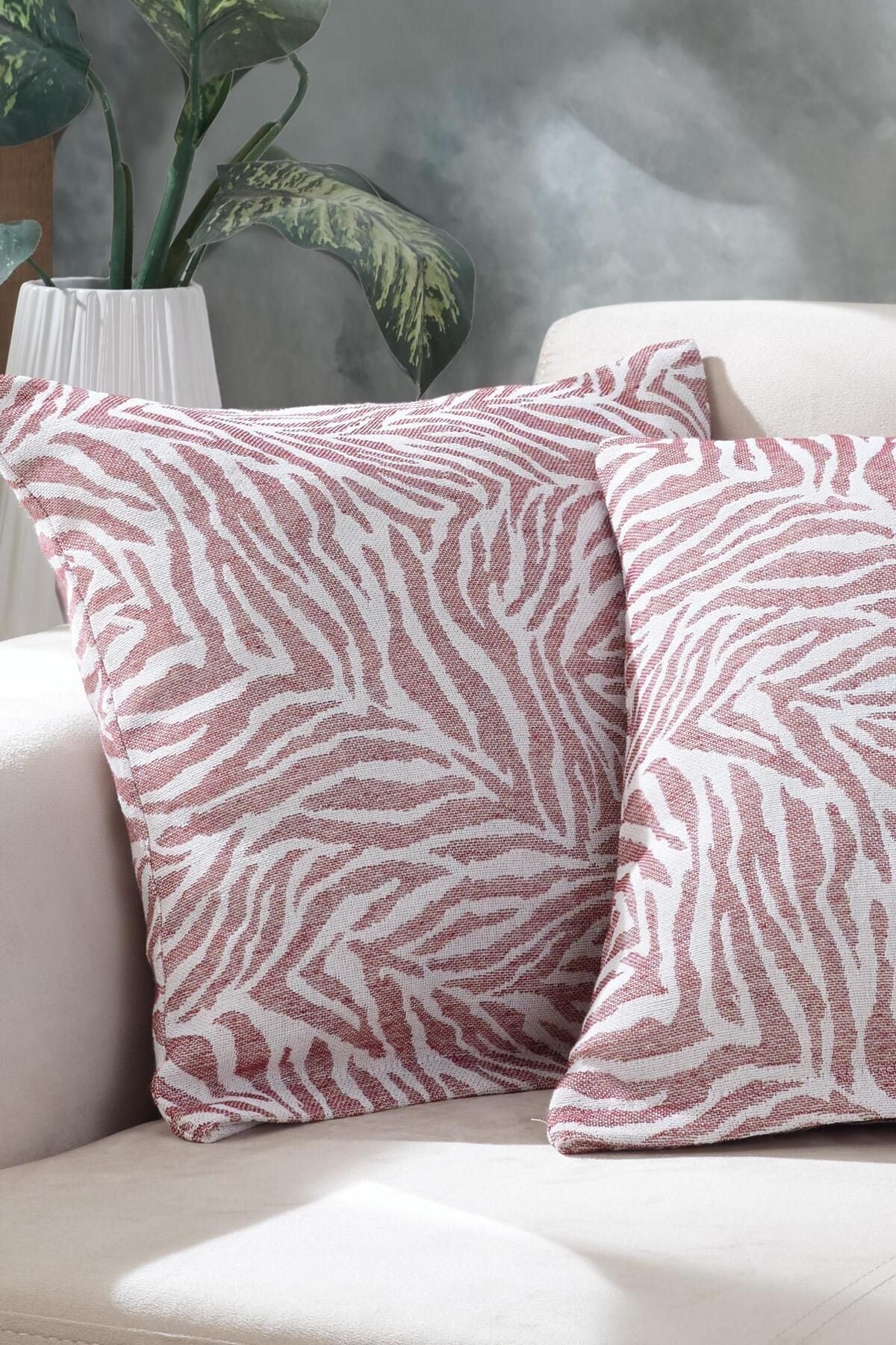 Zebra 2'li Kırlent Kılıfı 45x45 Fermuarlı Antrasit