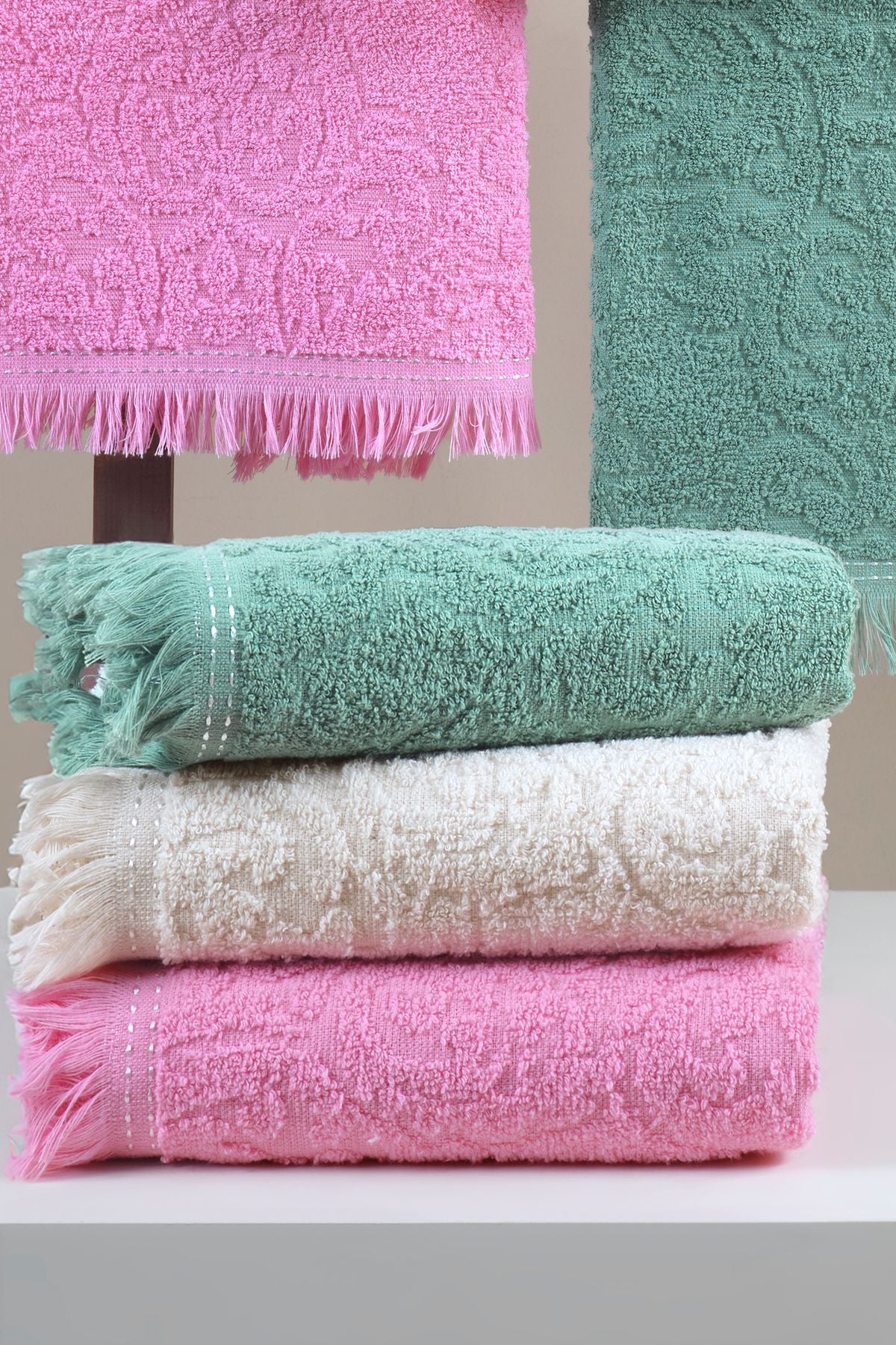 %100 Pamuk 3'lü Saçaklı Havlu - Çeyizlik Havlu Seti | Yüksek Emicilik & Lüks Konfor