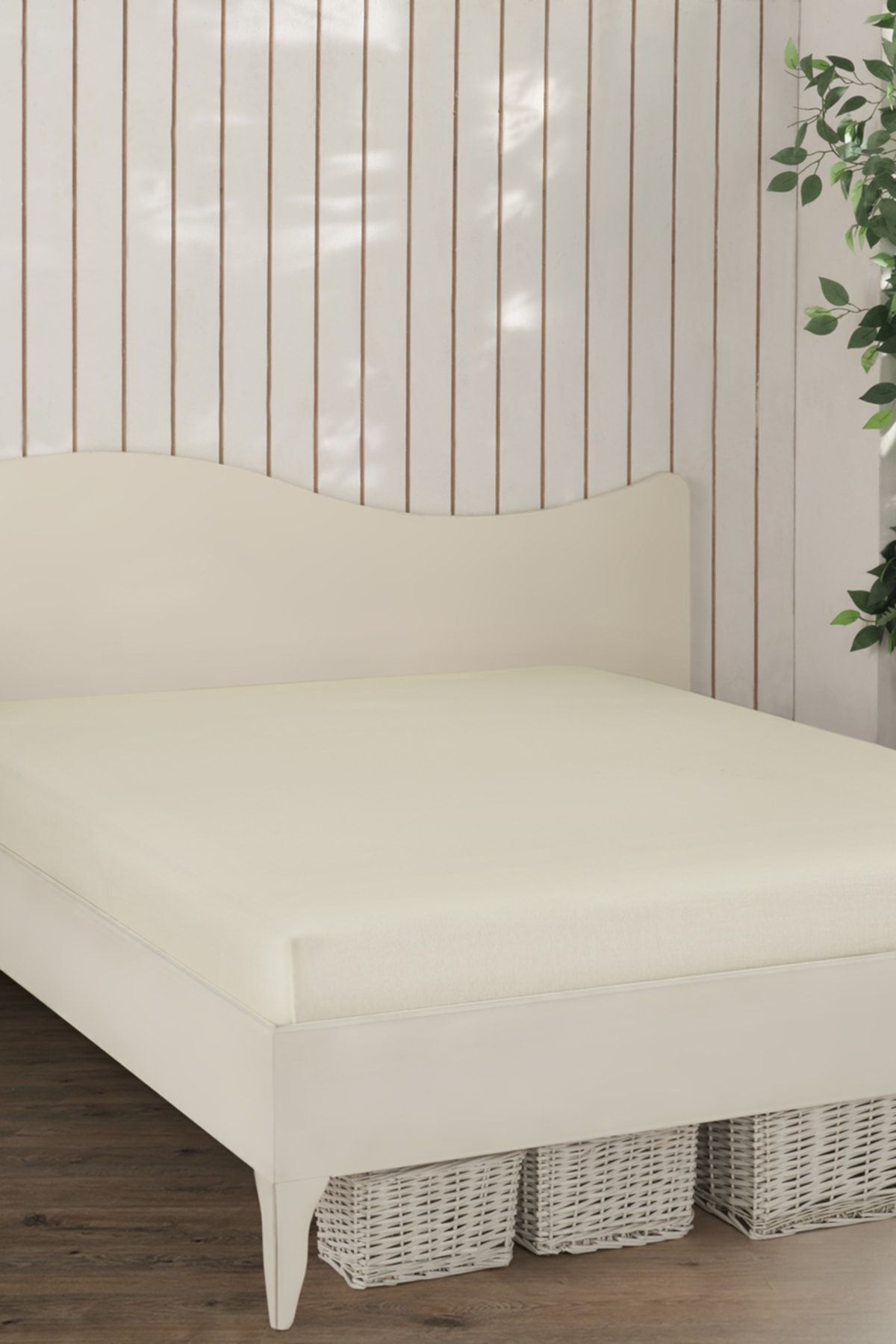 100x200 Tek Kişilik Lastikli Penye Çarşaf %100 Pamuk Krem