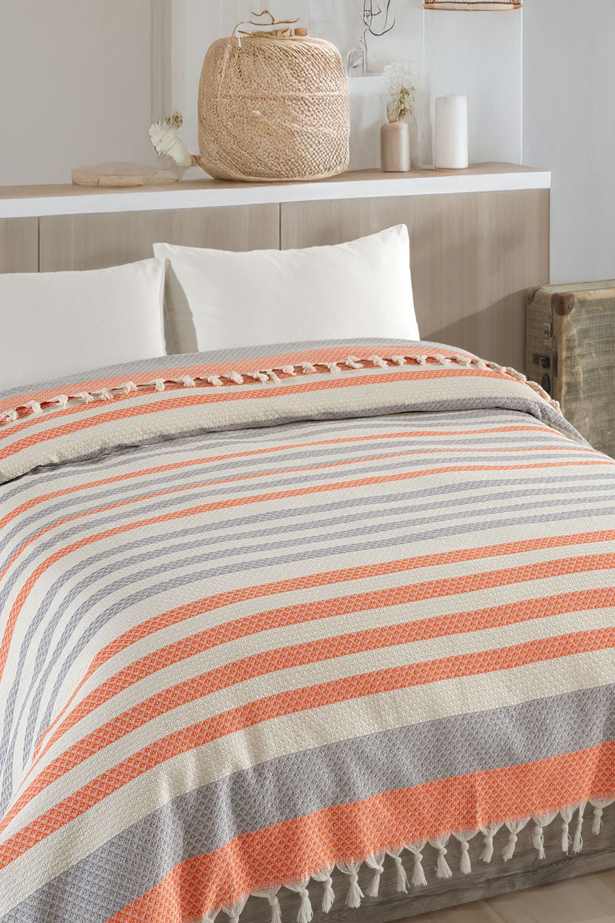 Çift Kişilik Natural Yatak Örtüsü Pike 210x240