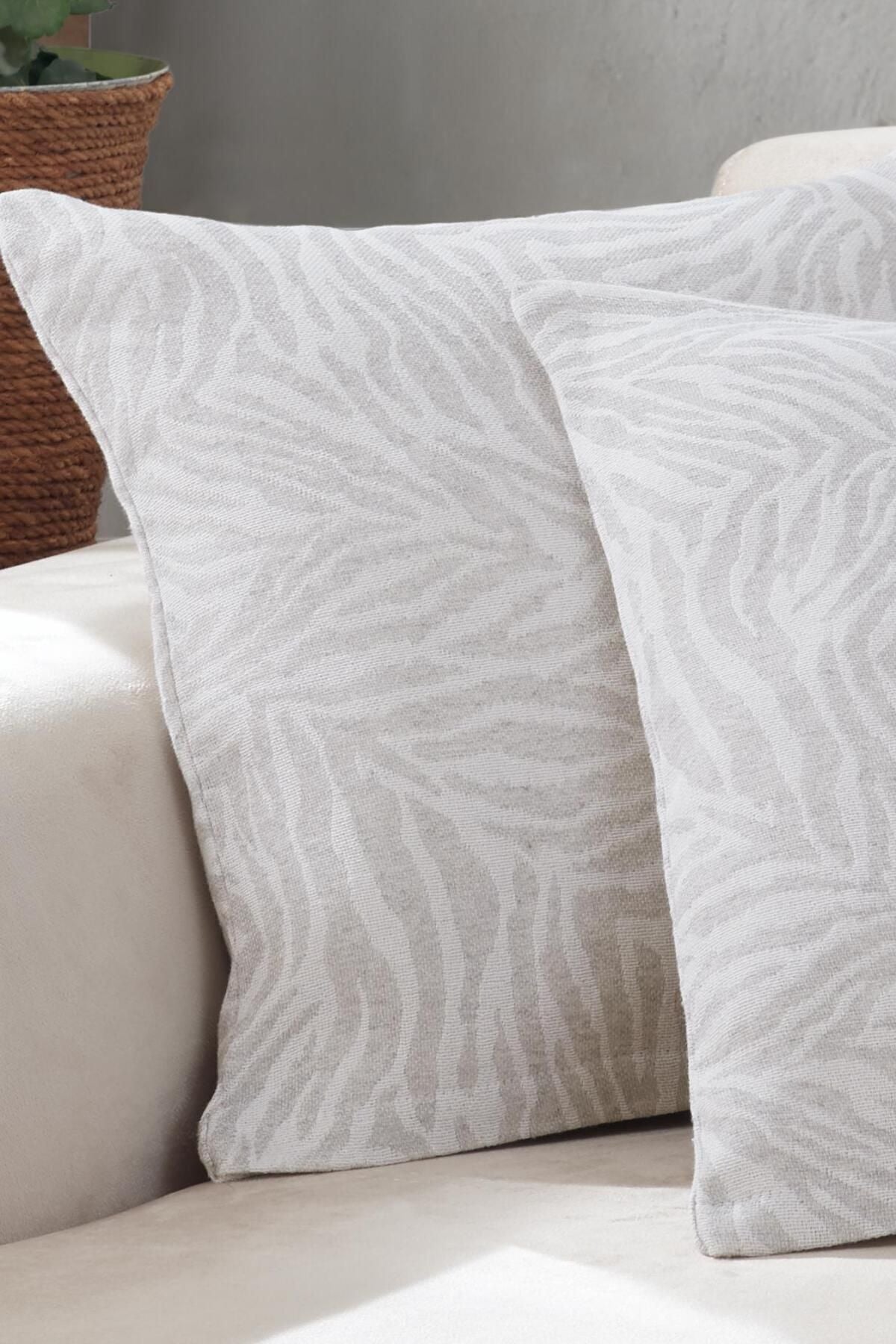 Zebra 2'li Kırlent Kılıfı 45x45 Fermuarlı Antrasit