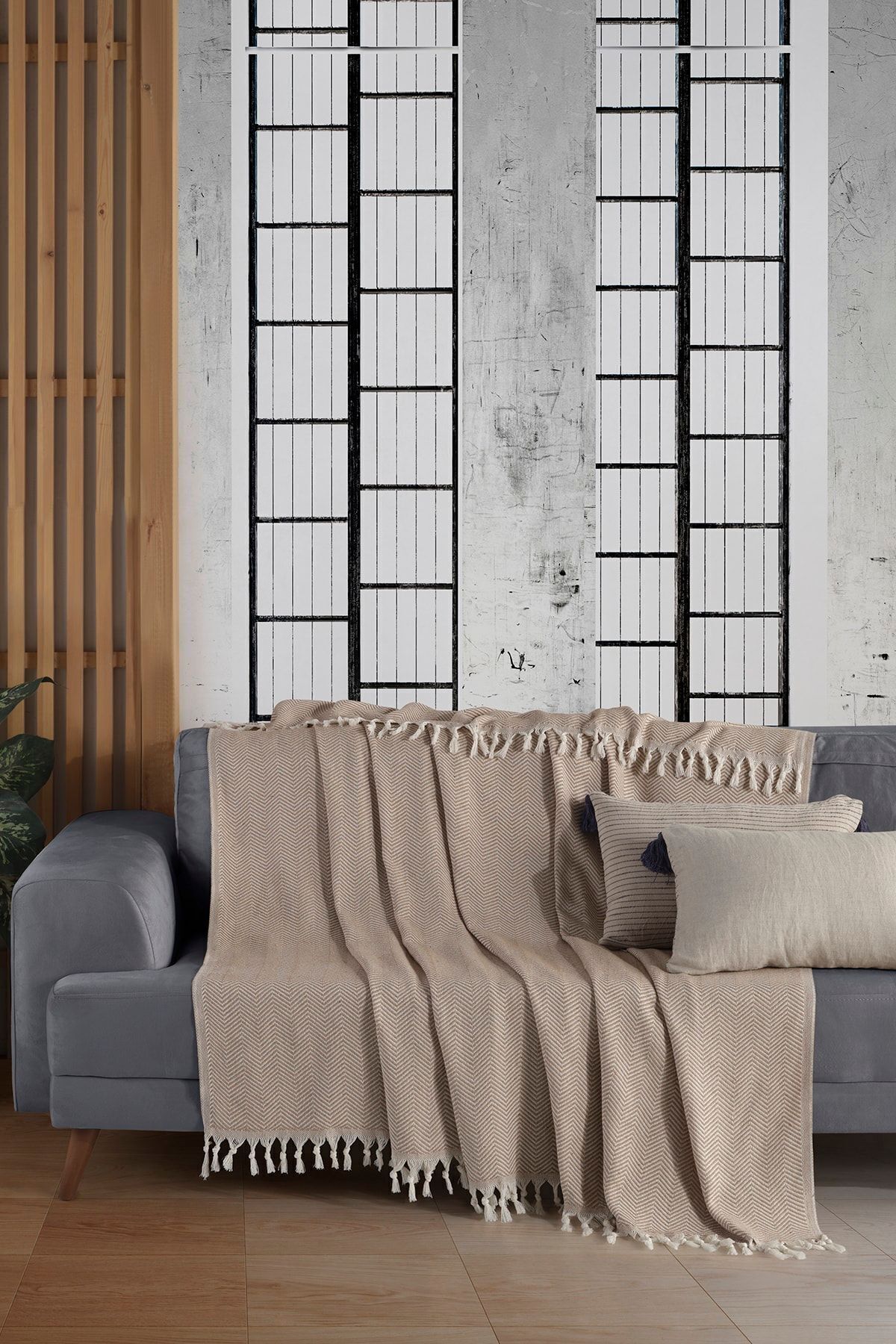 Natural Koltuk Örtüsü Koltuk Şalı 180 x 210 %100 Pamuk Hardal