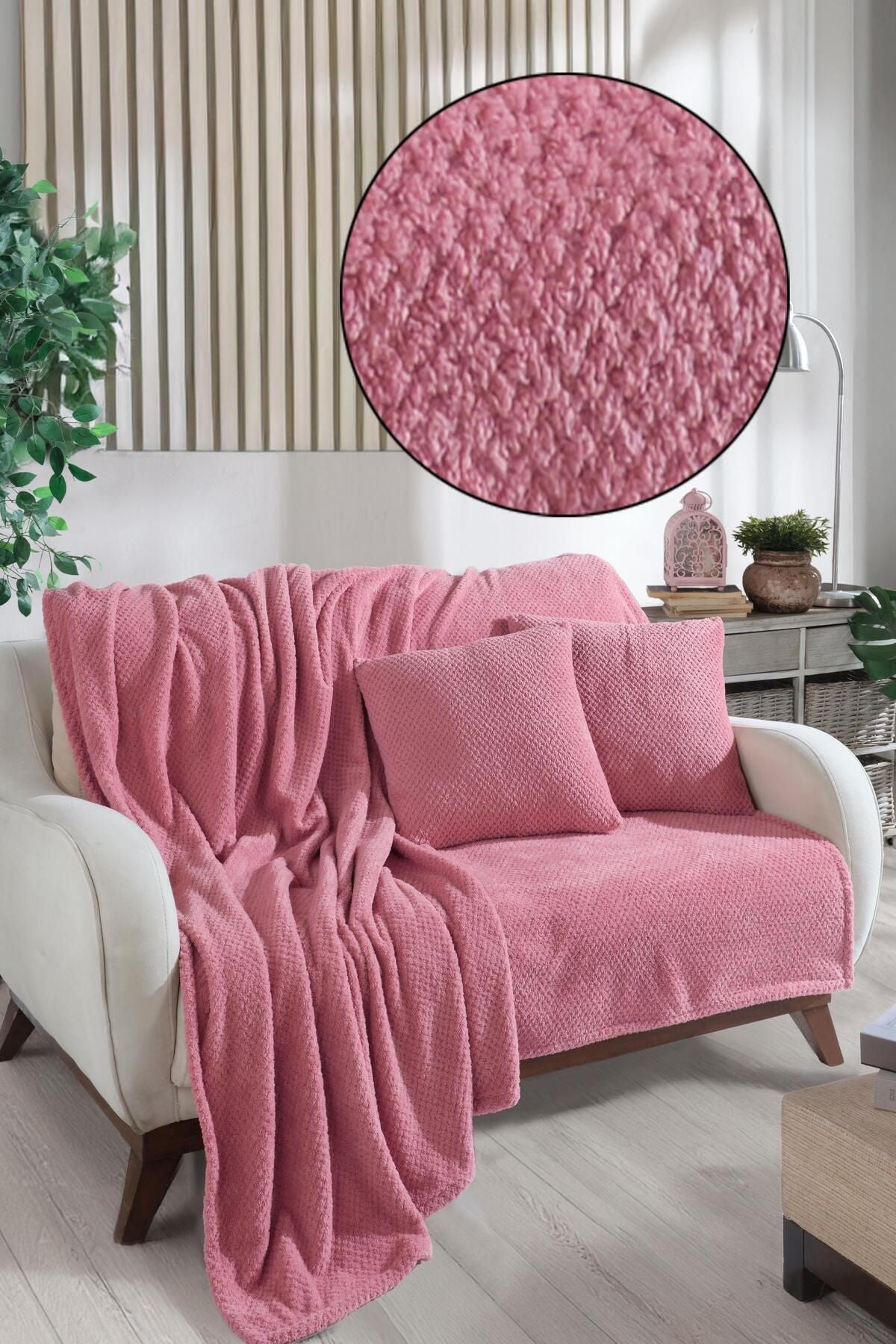 Welsoft Koltuk Örtüsü Ve Tv Battaniyesi 180x200 2 Adet 45x45 Kırlent Kılıfı Ekru