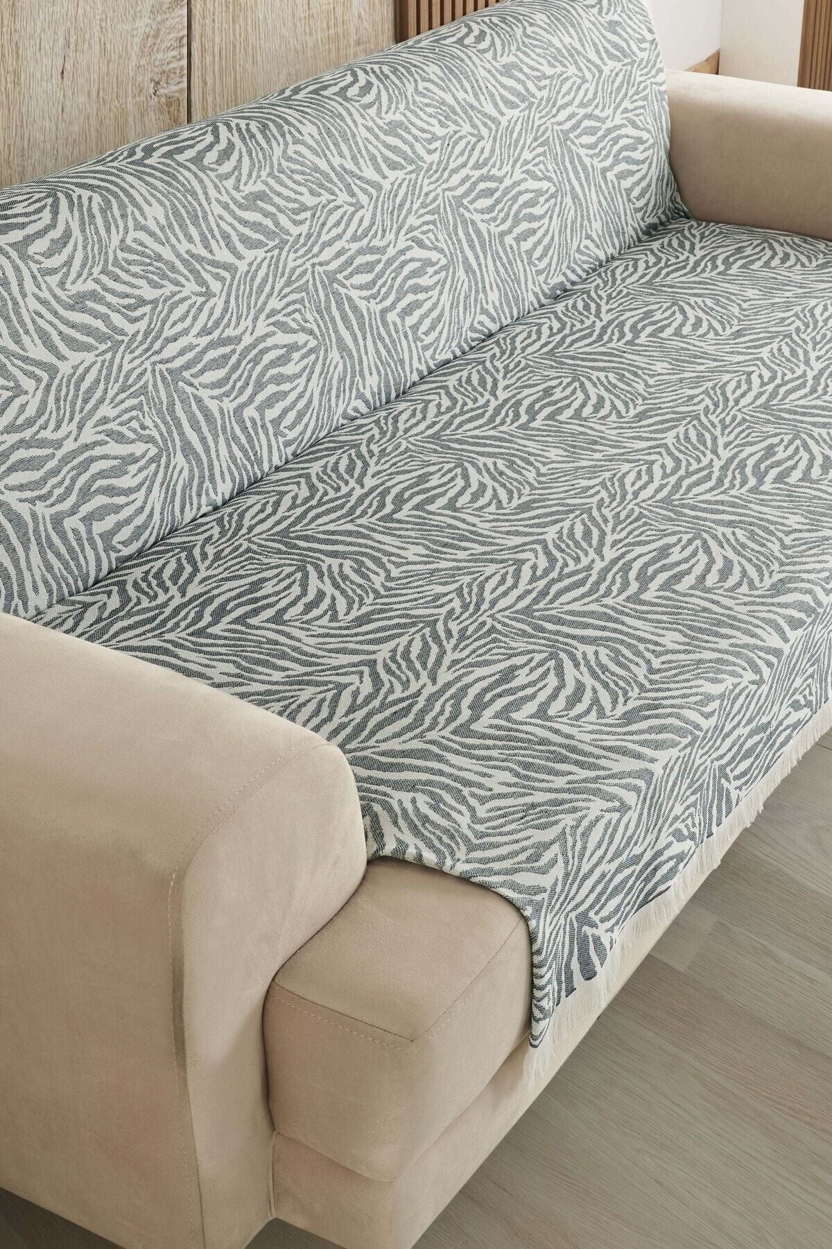 Koyu Gri Zebra %100 Pamuk Koltuk Örtüsü 160x210