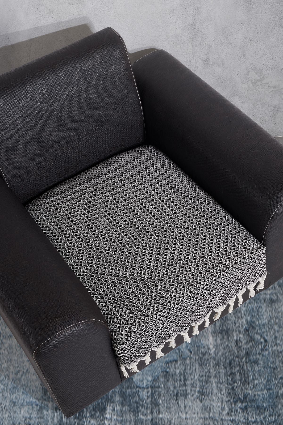 Oturma Yerini Kapatan Saçaklı Koltuk Örtüsü %100 Pamuk | Berjer Örtüsü Koltuk Şalı 70x95 Cm Yeşil