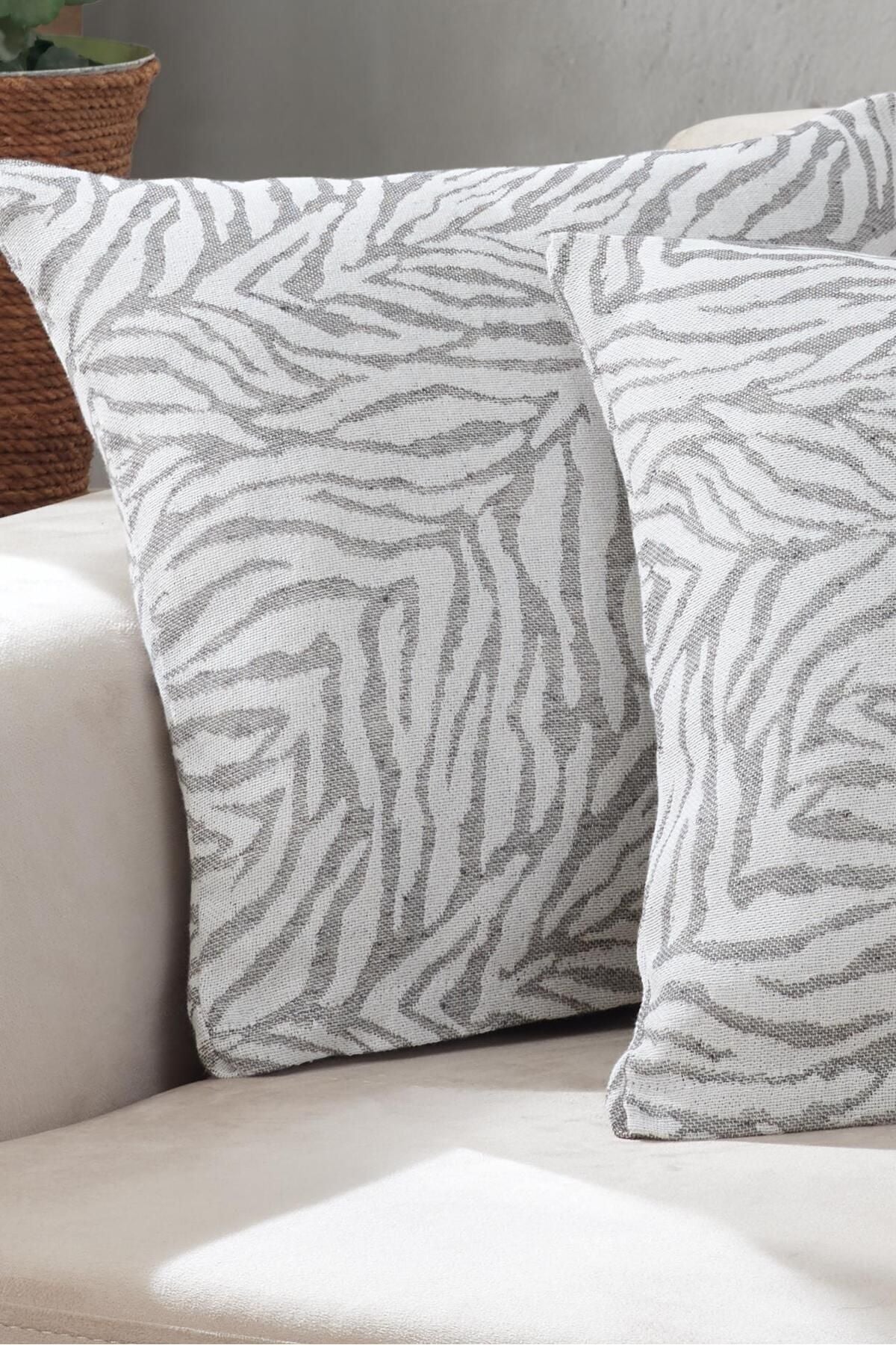 Zebra 2'li Kırlent Kılıfı 45x45 Fermuarlı Antrasit