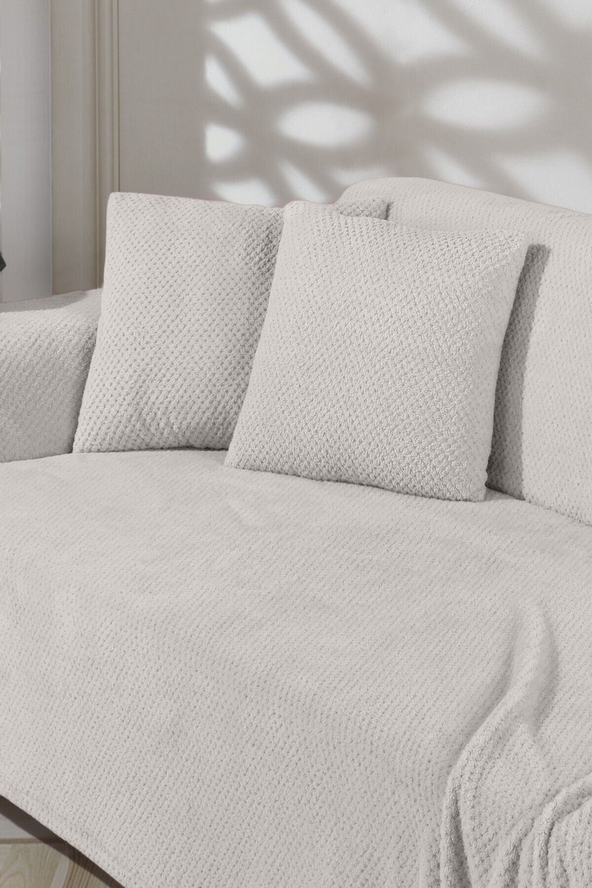 Wellsoft Koltuk Örtüsü Kolları Kaplayan 180x300cm 2 Adet 45x45cm Kırlent Kılıfı Ekru