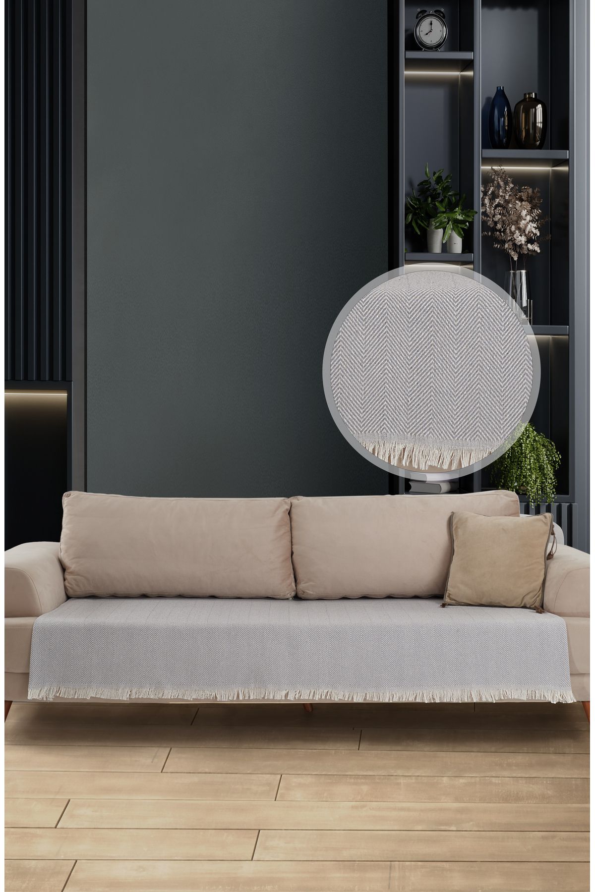 Oturma Yerini Kapatan Saçaklı Koltuk Örtüsü %100 Pamuk 115x200cm Siyah