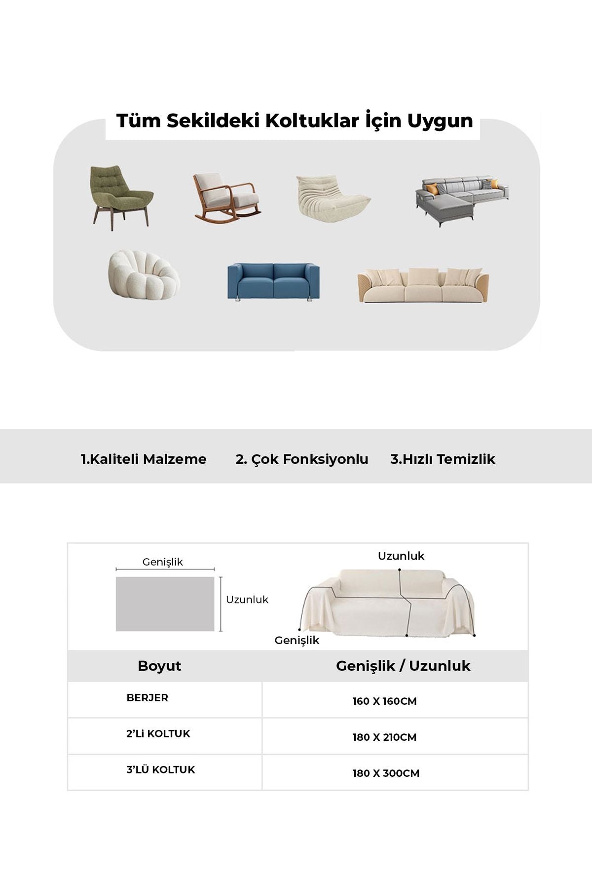 Wellsoft Berjer Ve Tekli Koltuk Örtüsü Ve Tv Battaniyesi 140x140 1 Adet 45x45 Kırlent Kılıfı Ekru