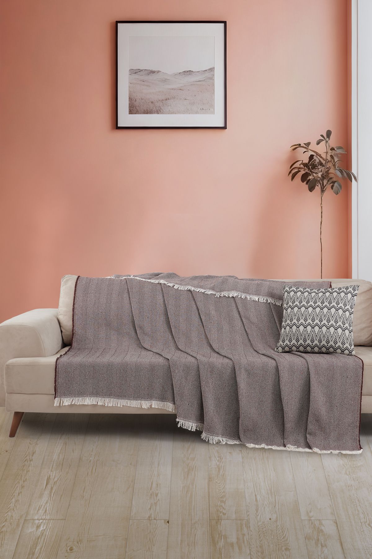 Saçaklı Koltuk Örtüsü | Koltuk Şalı 180x210cm Pamuk Bordo