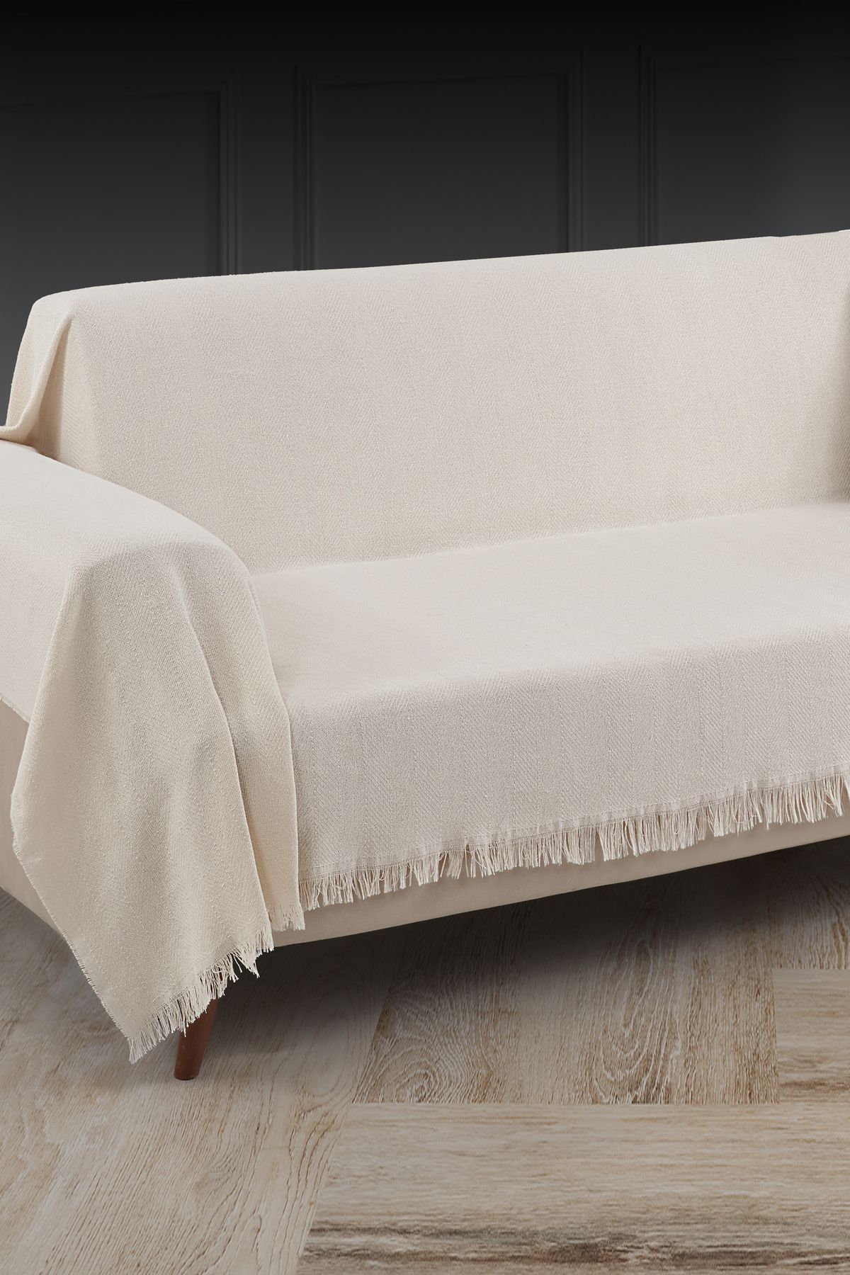 Saçaklı Koltuk Örtüsü %100 Pamuk | Koltuk Şalı 180x300 Cm Antrasit