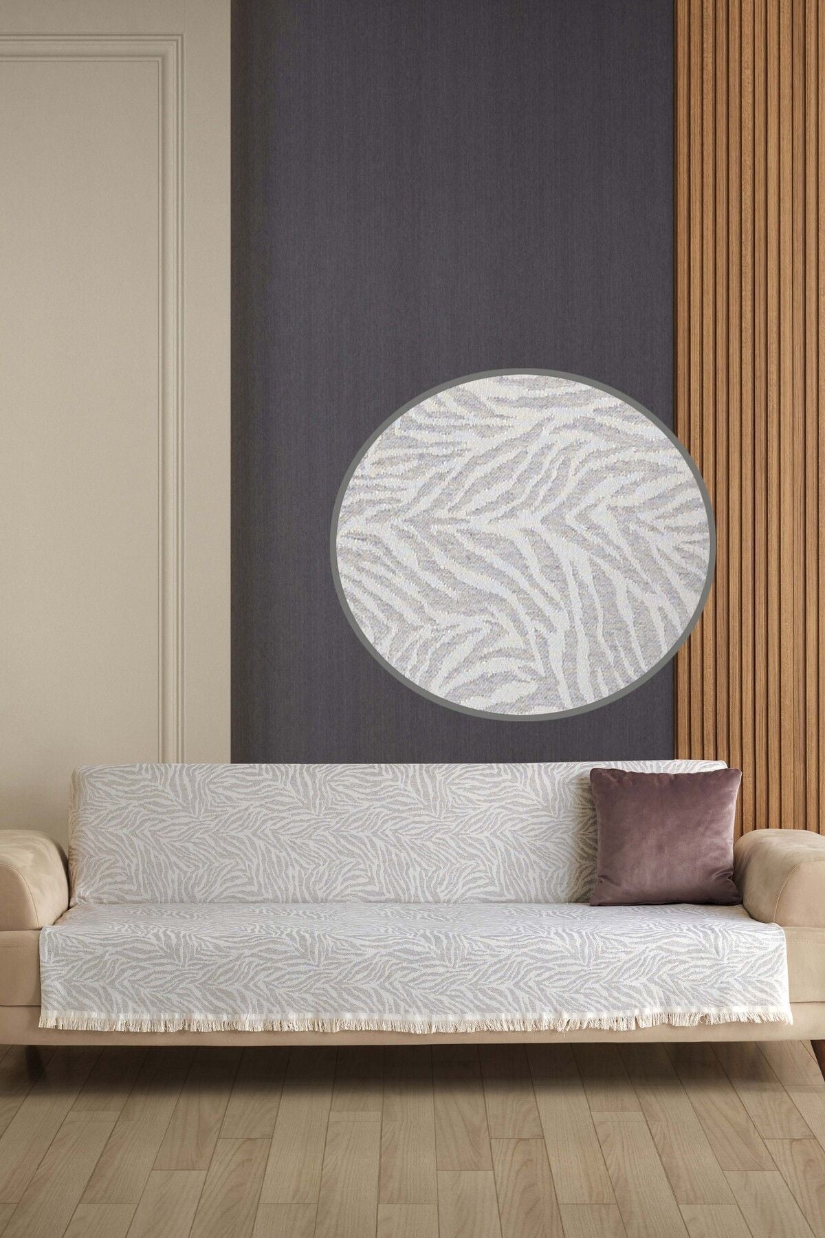 Koyu Gri Zebra %100 Pamuk Koltuk Örtüsü 160x210