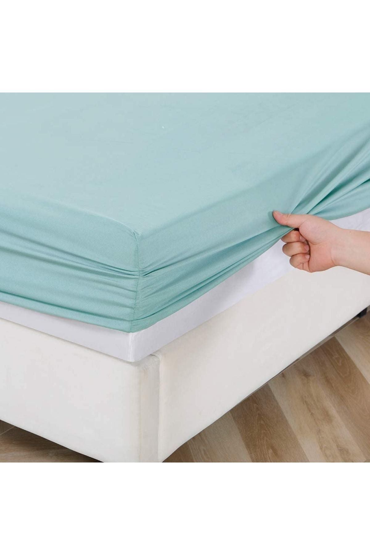 180x200 Çift Kişilik Battal Boy Lastikli Penye Çarşaf %100 Pamuk Su Yeşili