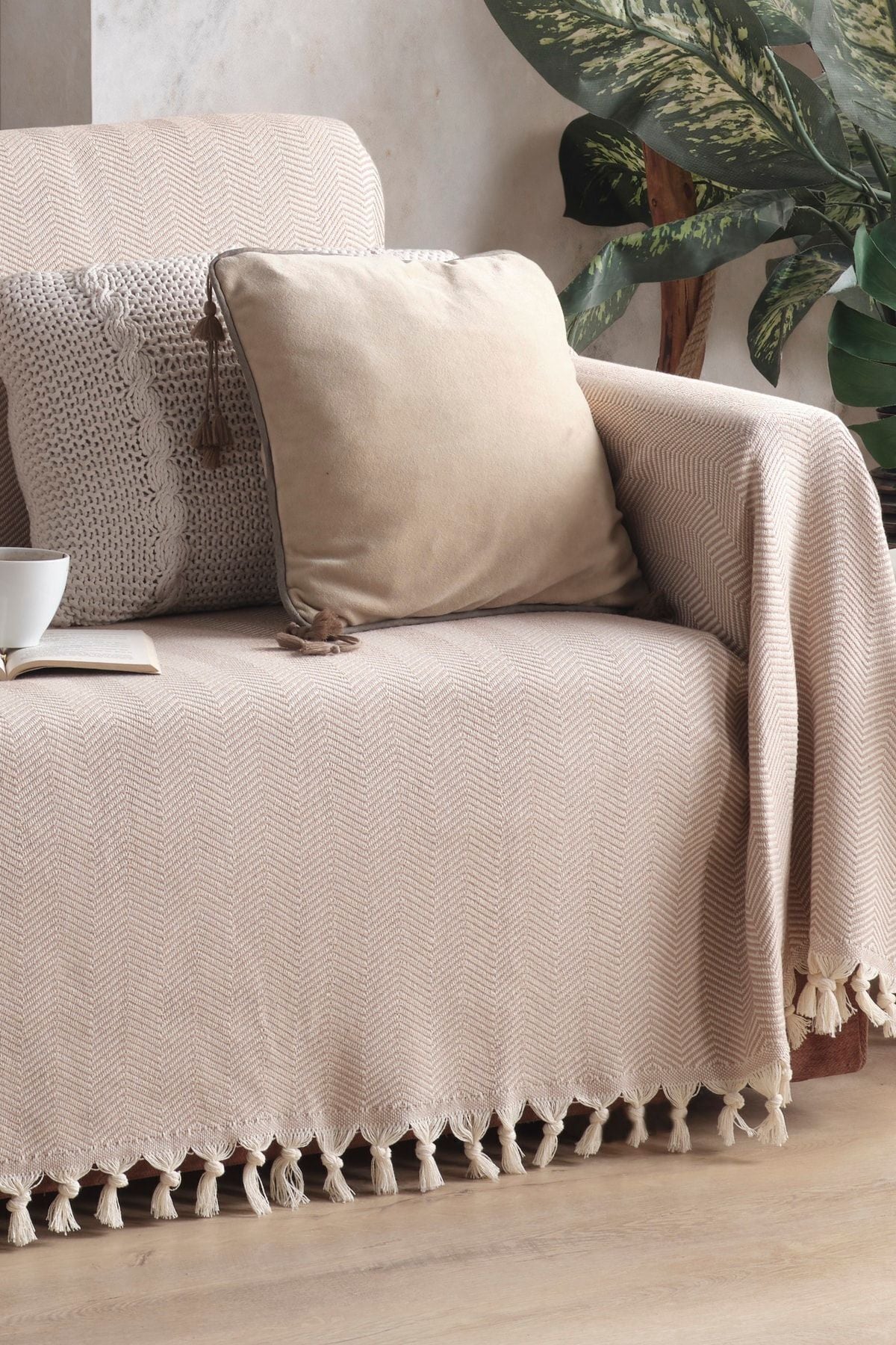 Naturel Koltuk Örtüsü Kolları Kaplayan Bordo 180x300