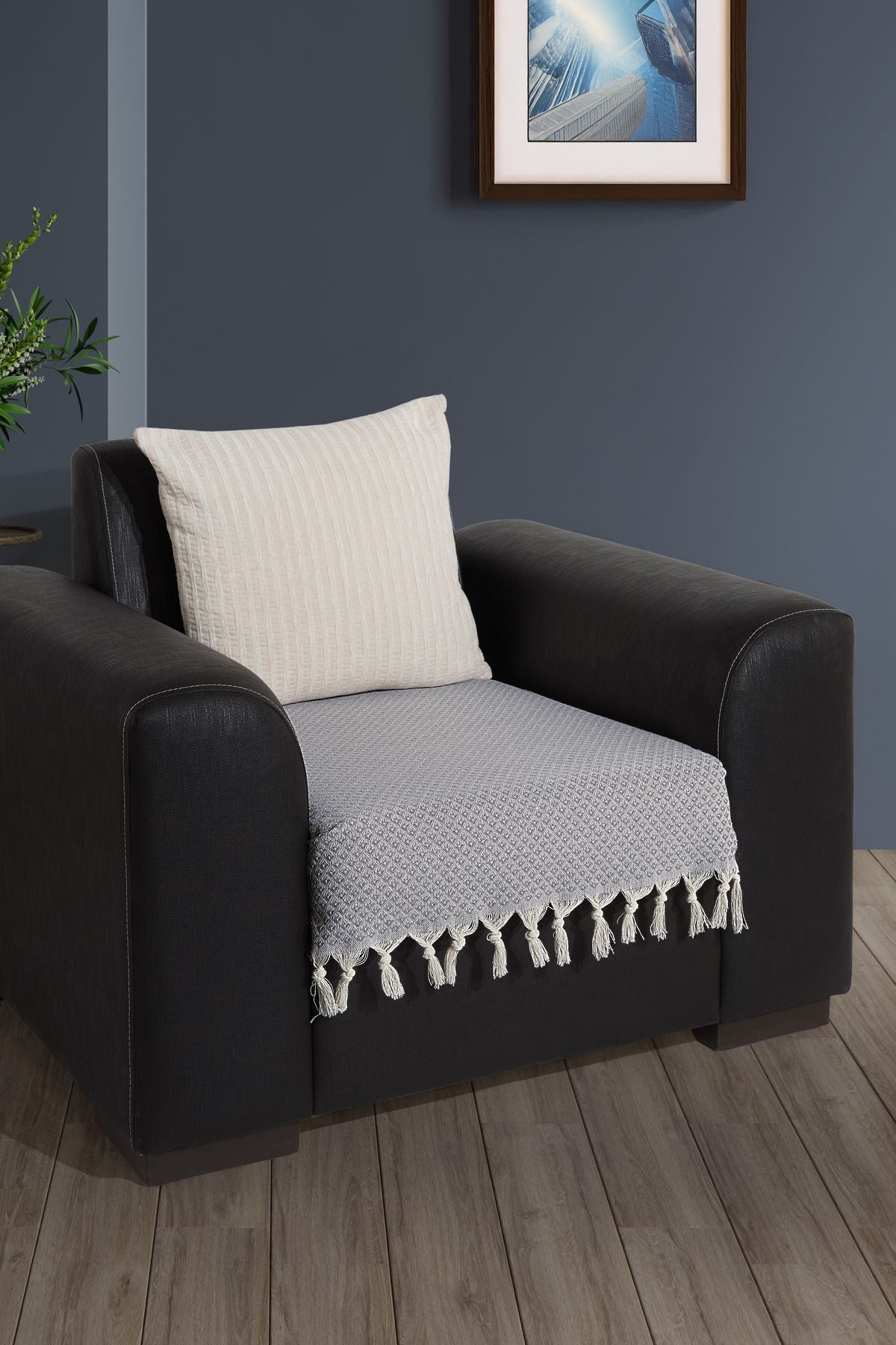 Oturma Yerini Kapatan Saçaklı Koltuk Örtüsü %100 Pamuk | Berjer Örtüsü Koltuk Şalı 70x95 Cm Yeşil