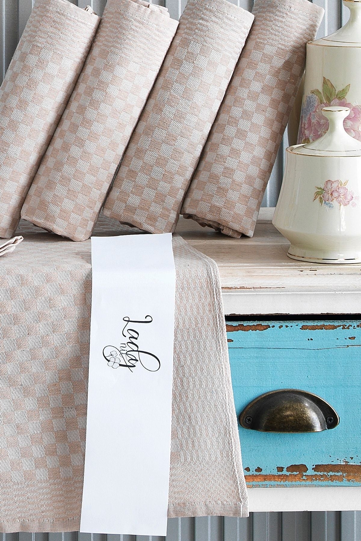 5 Li Kırmızı Mutfak Peçetesi Dama Desenli Pamuklu