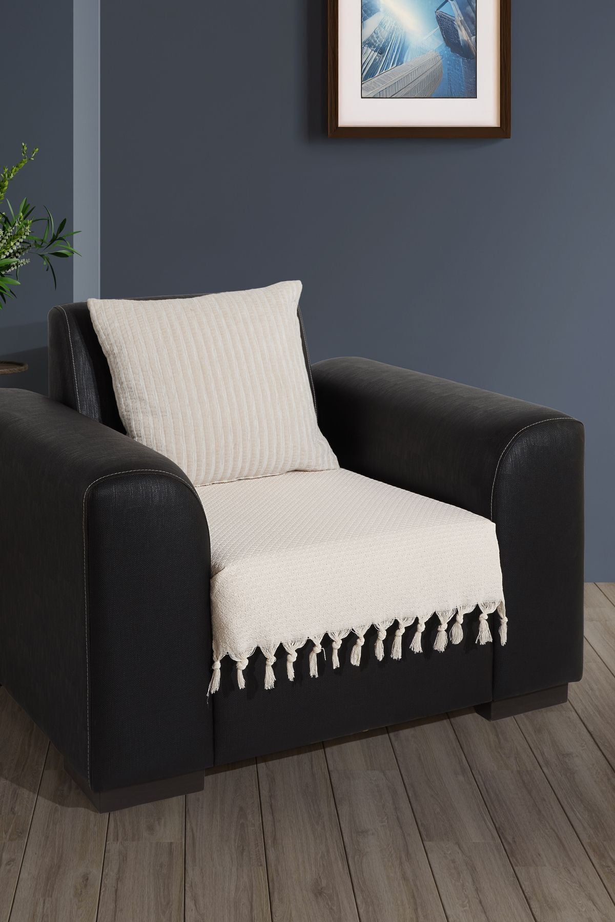 Oturma Yerini Kapatan Saçaklı Koltuk Örtüsü %100 Pamuk | Berjer Örtüsü Koltuk Şalı 70x95 Cm Yeşil