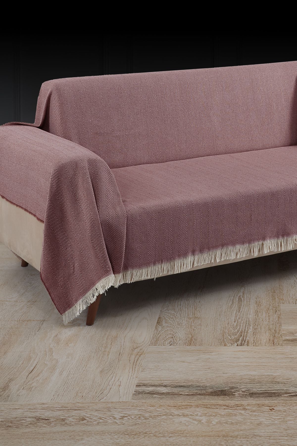 Saçaklı Koltuk Örtüsü %100 Pamuk | Koltuk Şalı 180x300 Cm Antrasit