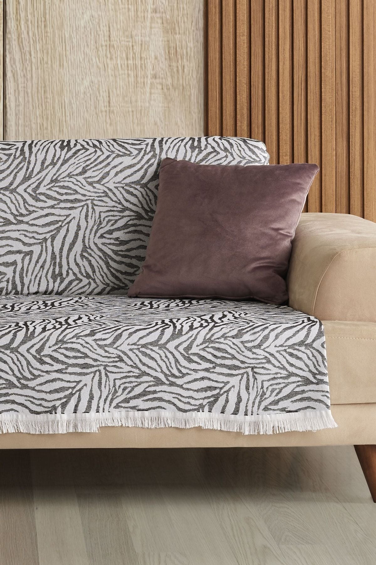 Koyu Gri Zebra %100 Pamuk Koltuk Örtüsü 160x210