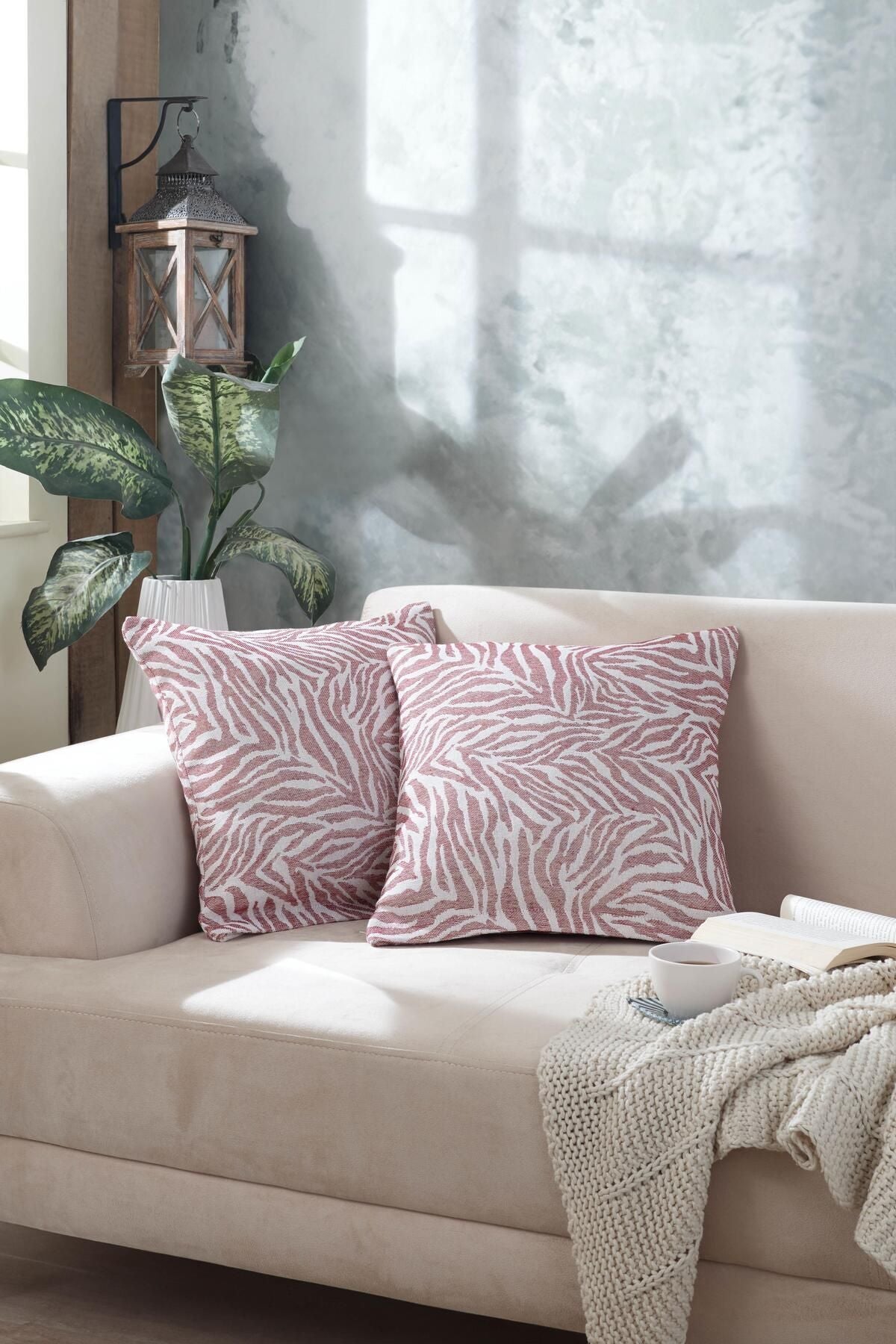 Zebra 2'li Kırlent Kılıfı 45x45 Fermuarlı Antrasit