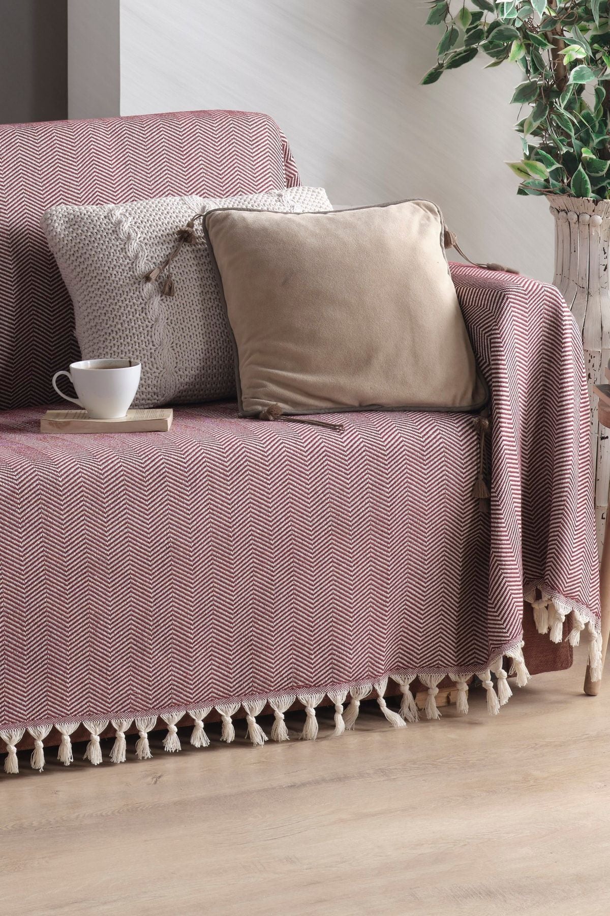 Naturel Koltuk Örtüsü Kolları Kaplayan Bordo 180x300