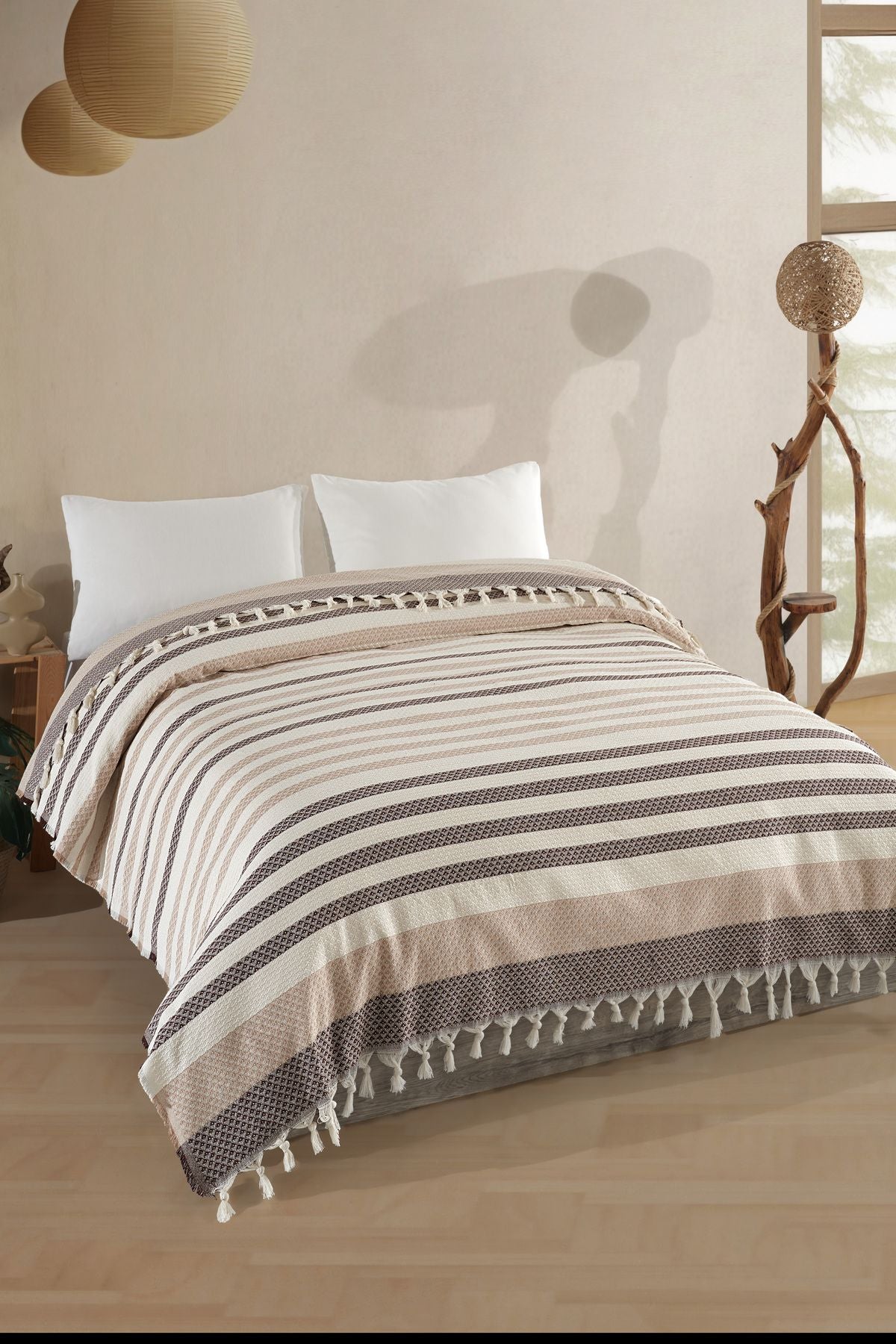 Çift Kişilik Natural Yatak Örtüsü Pike 210x240