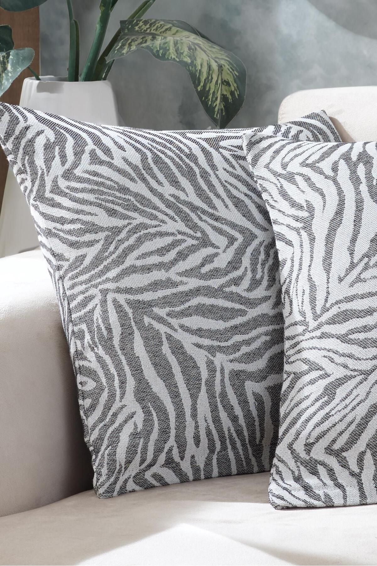 Zebra 2'li Kırlent Kılıfı 45x45 Fermuarlı Antrasit
