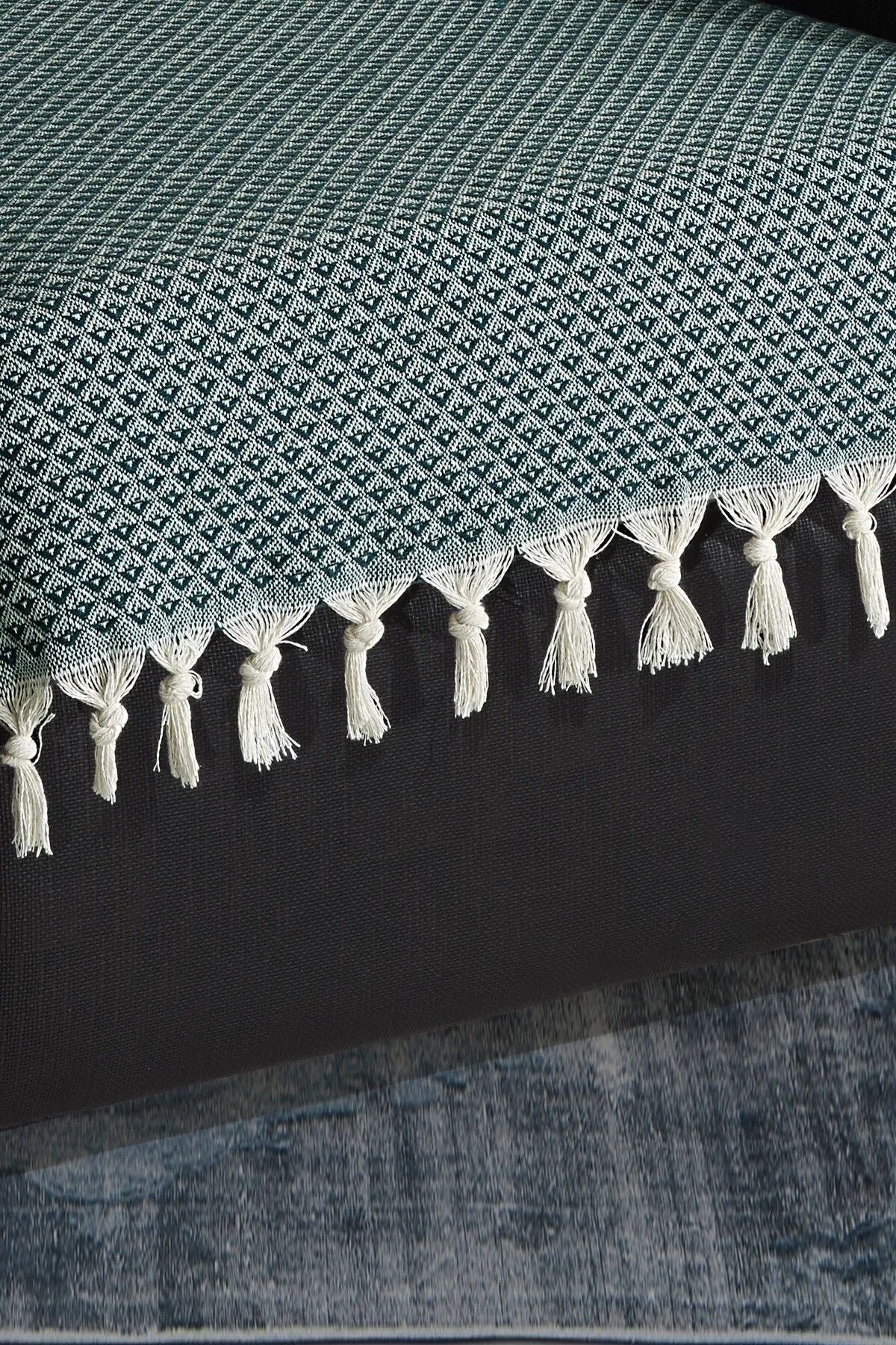 Oturma Yerini Kapatan Saçaklı Koltuk Örtüsü %100 Pamuk | Berjer Örtüsü Koltuk Şalı 70x95 Cm Yeşil