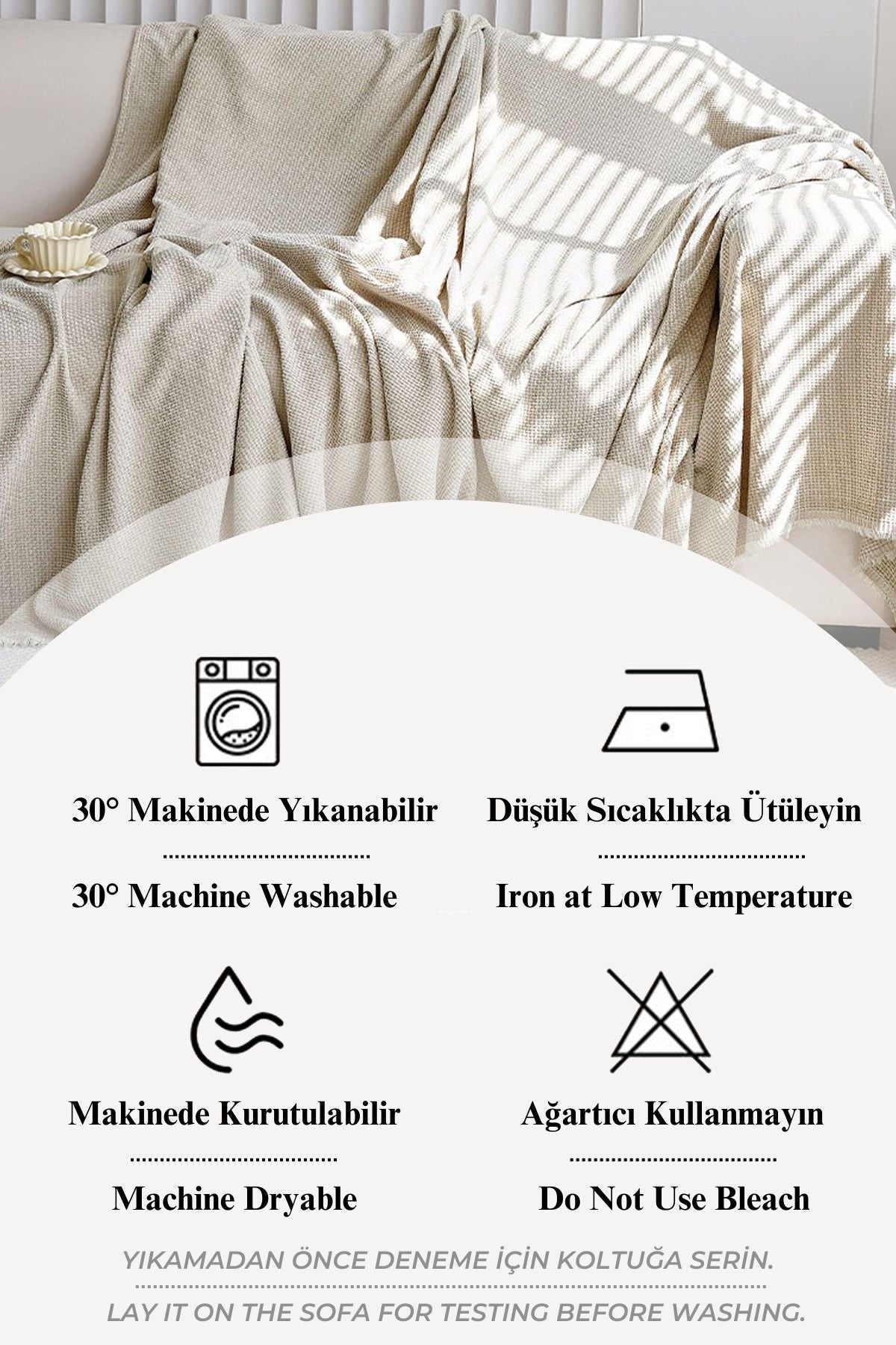 Saçaklı Koltuk Örtüsü %100 Pamuk | Koltuk Şalı 180x300 Cm Antrasit