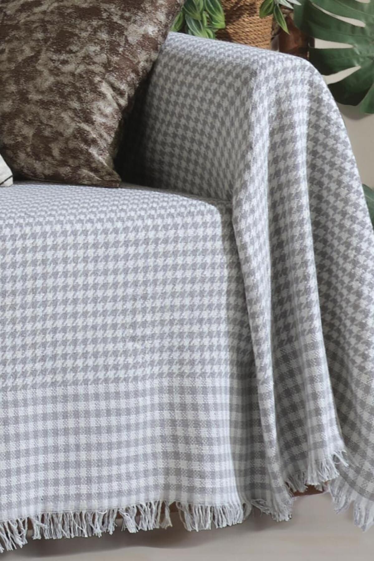 Kazayağı Koltuk Örtüsü Takımı Gri-1 Adet 170x300 1 Adet 170x210