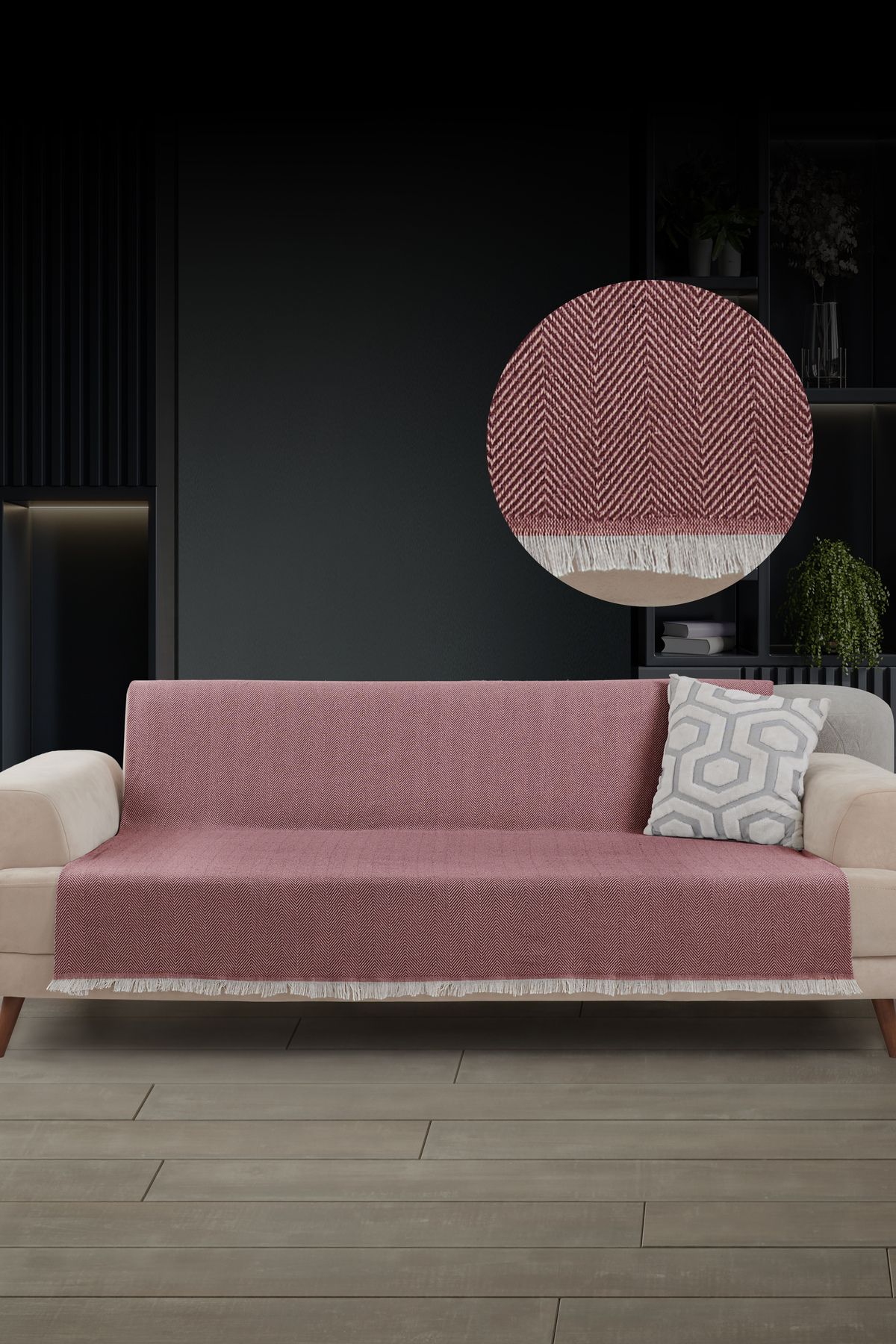 Saçaklı Koltuk Örtüsü | Koltuk Şalı 180x210cm Pamuk Bordo