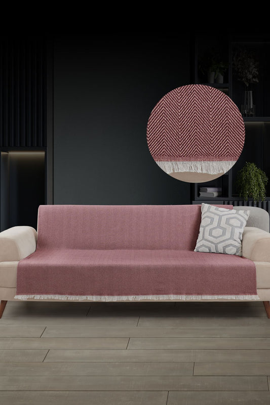 Saçaklı Koltuk Örtüsü | Koltuk Şalı 180x210cm Pamuk Bordo