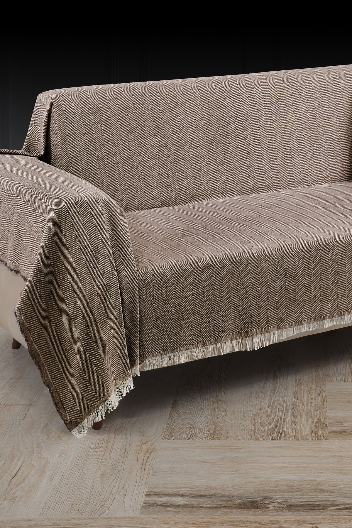 Saçaklı Koltuk Örtüsü %100 Pamuk | Koltuk Şalı 180x300 Cm Antrasit