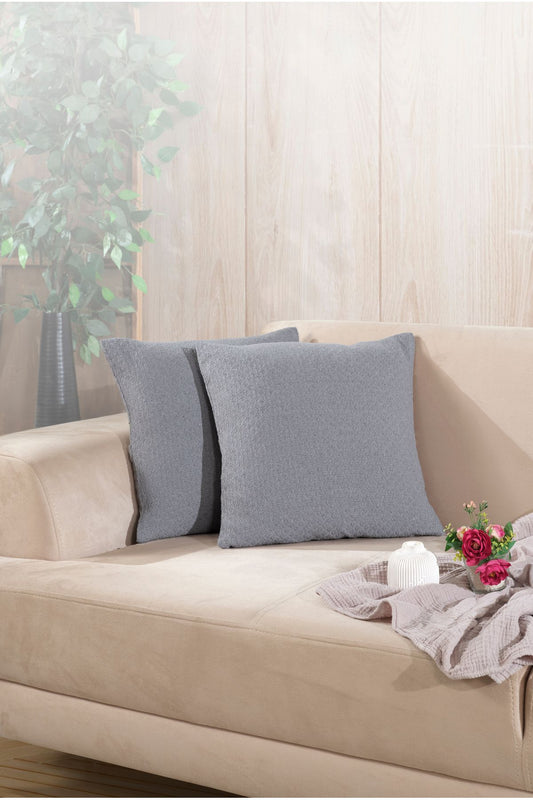 Bohem 2'li Kırlent Kılıfı Dekoratif Yastık Kılıfı 45x45 Fermuarlı Gri