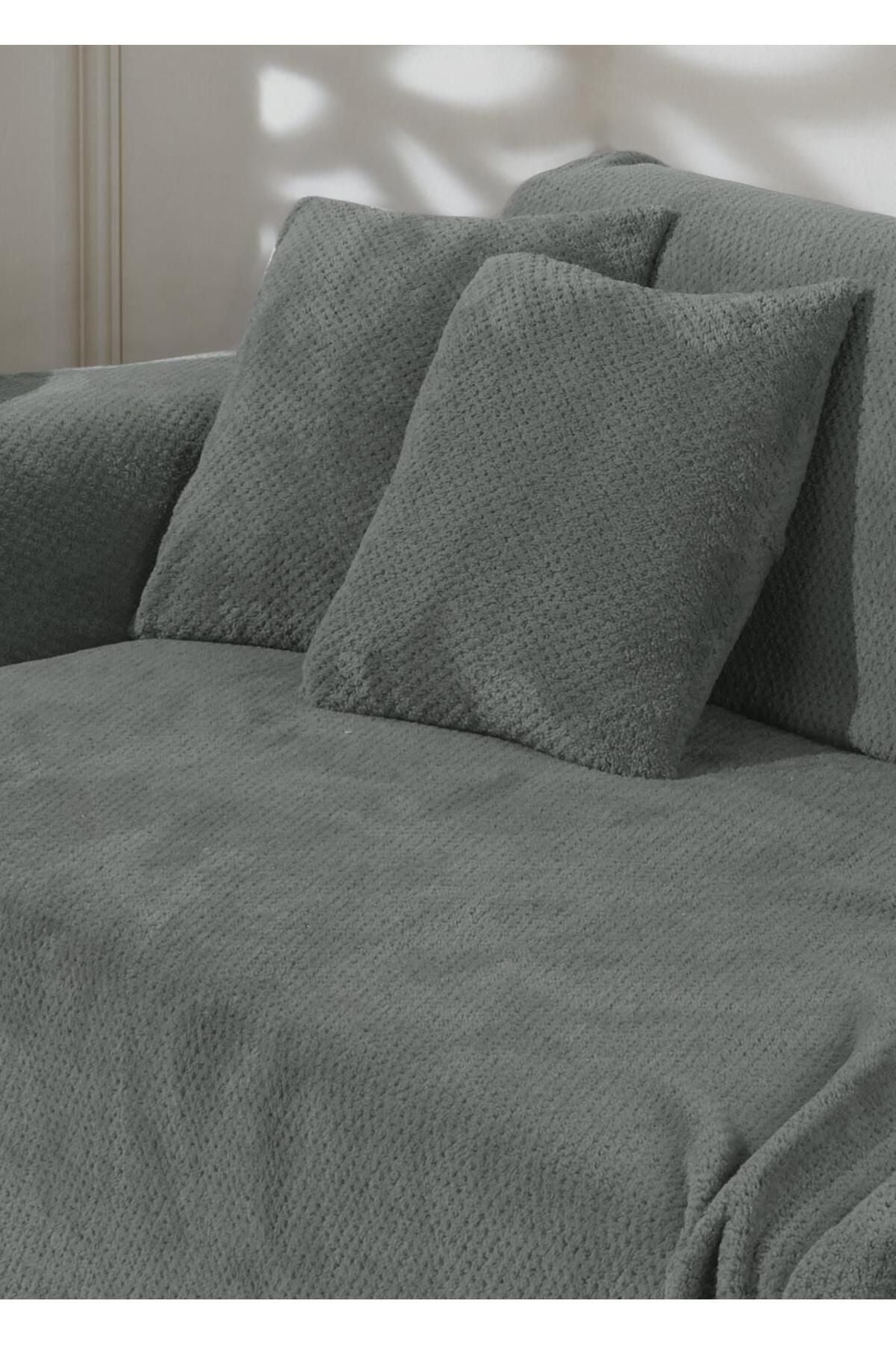 Wellsoft Koltuk Örtüsü Kolları Kaplayan 180x300cm 2 Adet 45x45cm Kırlent Kılıfı Ekru