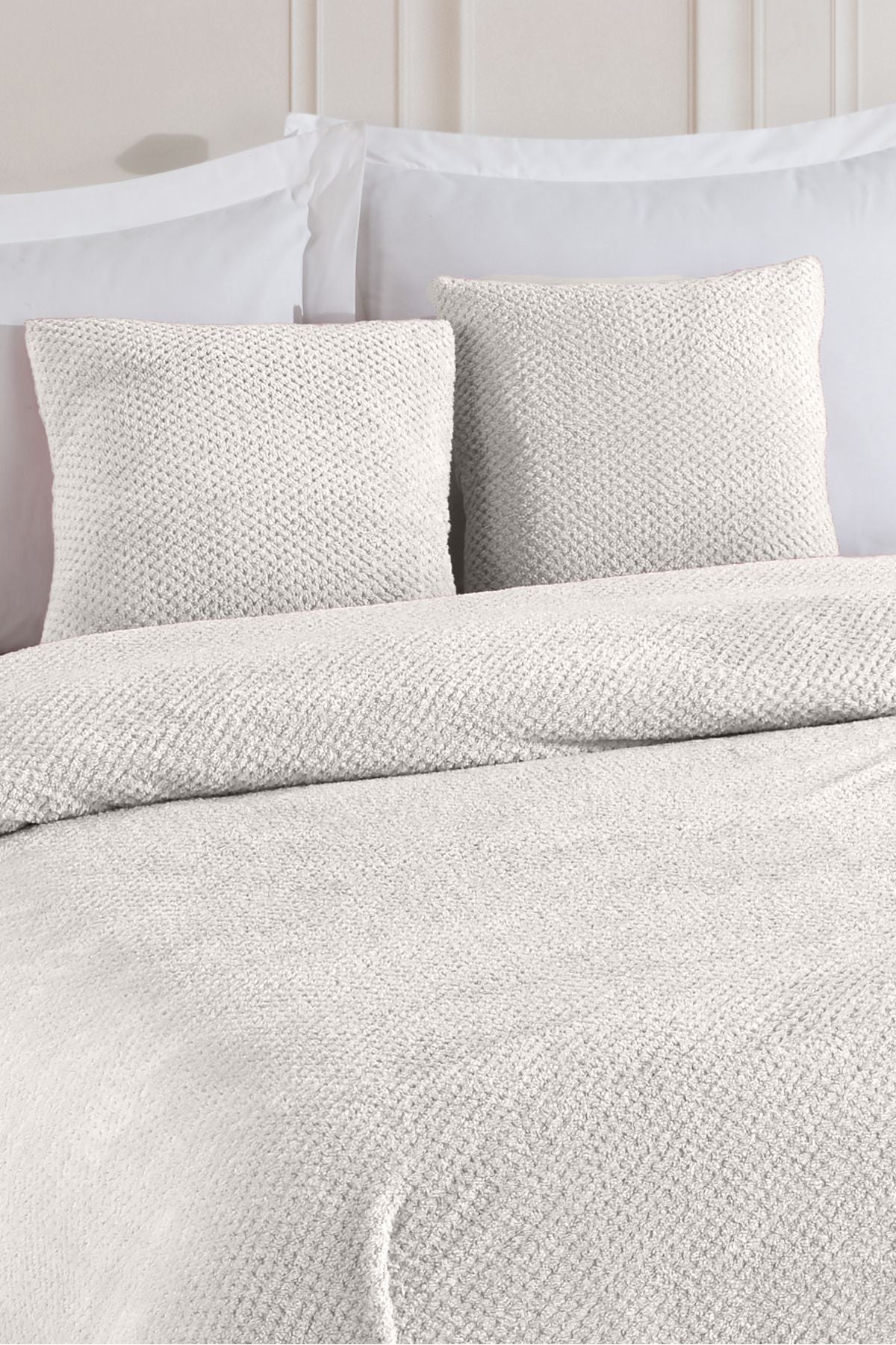 Softy Çift Kişilik Yatak Örtüsü | Wellsoft Battaniye 220 X 230cm 2 Adet Kırlent Kılıfı 45x45cm Ekru
