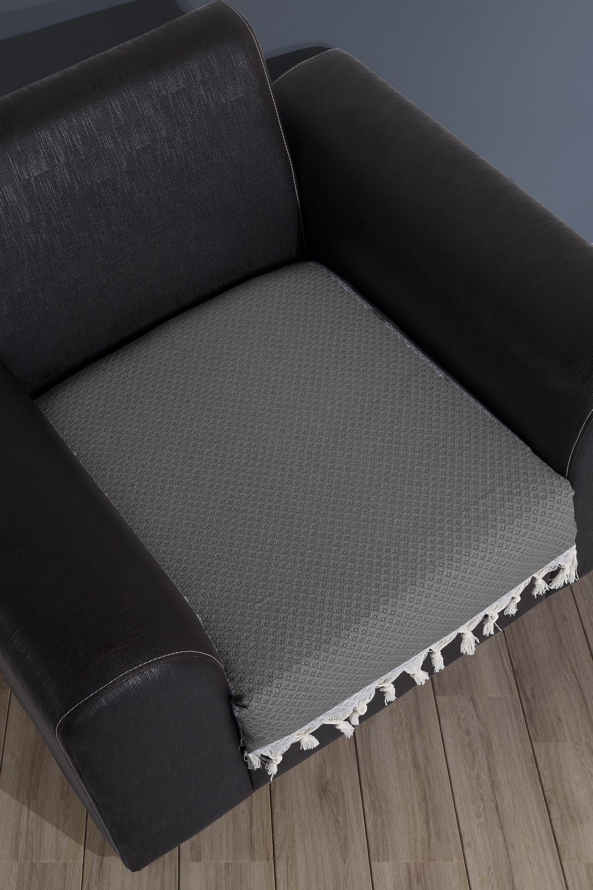 Oturma Yerini Kapatan Saçaklı Koltuk Örtüsü %100 Pamuk | Berjer Örtüsü Koltuk Şalı 70x95 Cm Yeşil