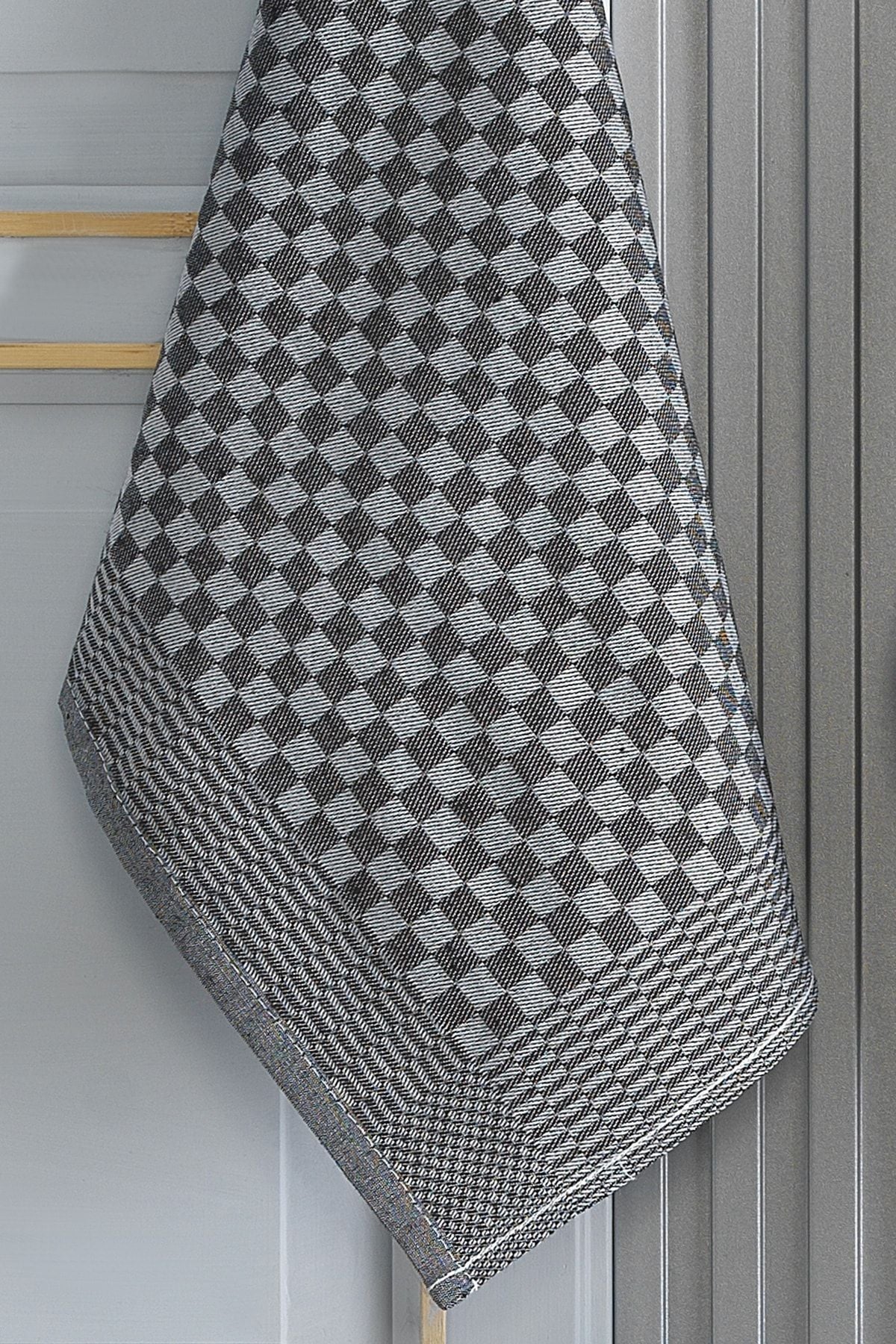 10 Lu Siyah Mutfak Peçetesi Dama Desenli Pamuklu