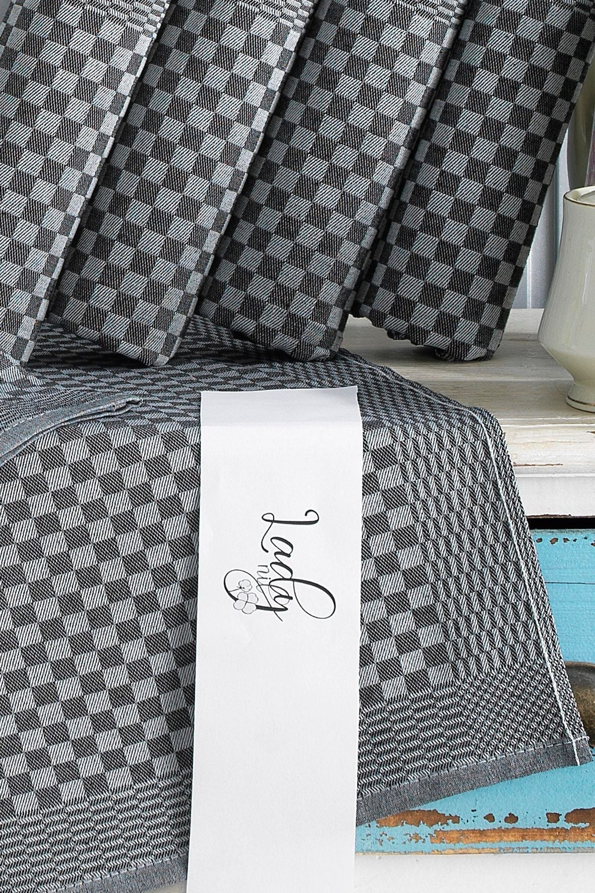 5 Li Kırmızı Mutfak Peçetesi Dama Desenli Pamuklu