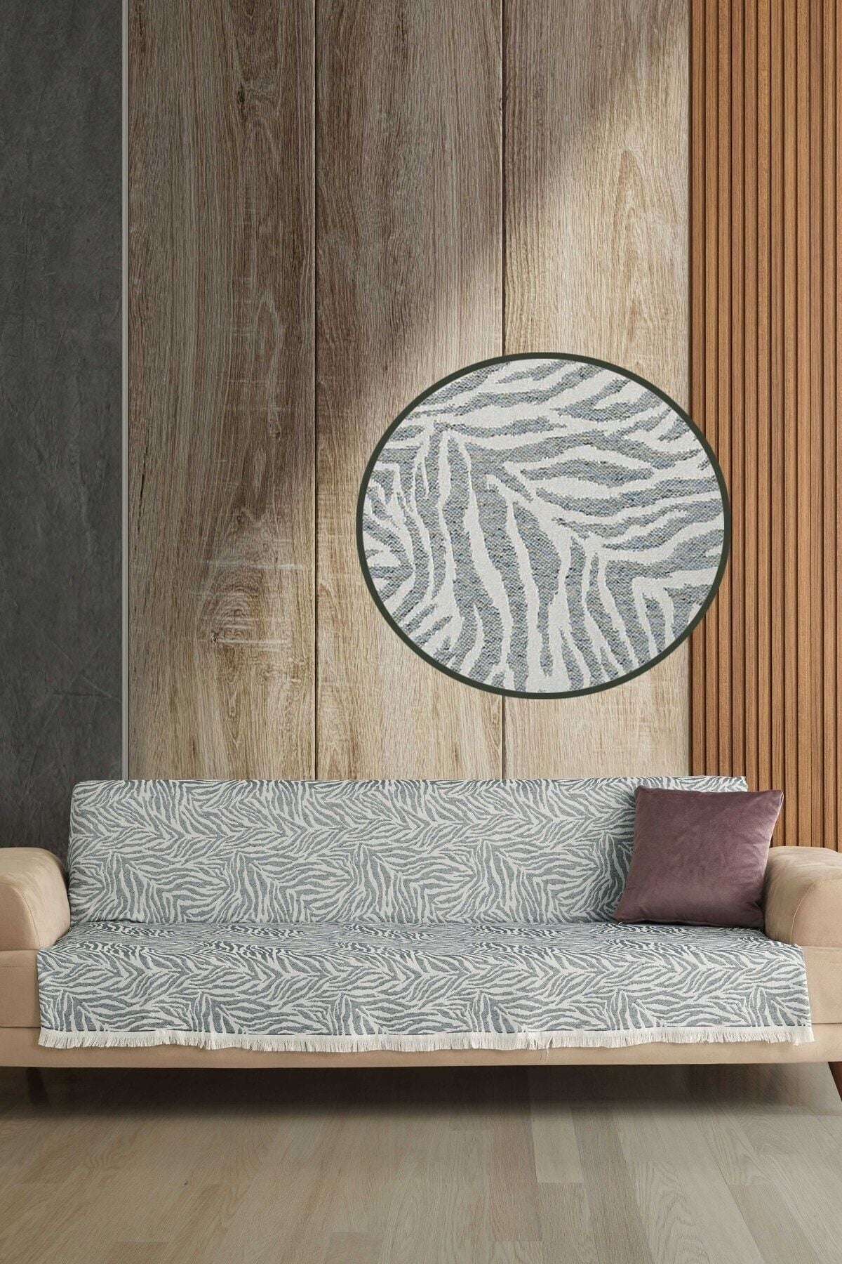 Koyu Gri Zebra %100 Pamuk Koltuk Örtüsü 160x210