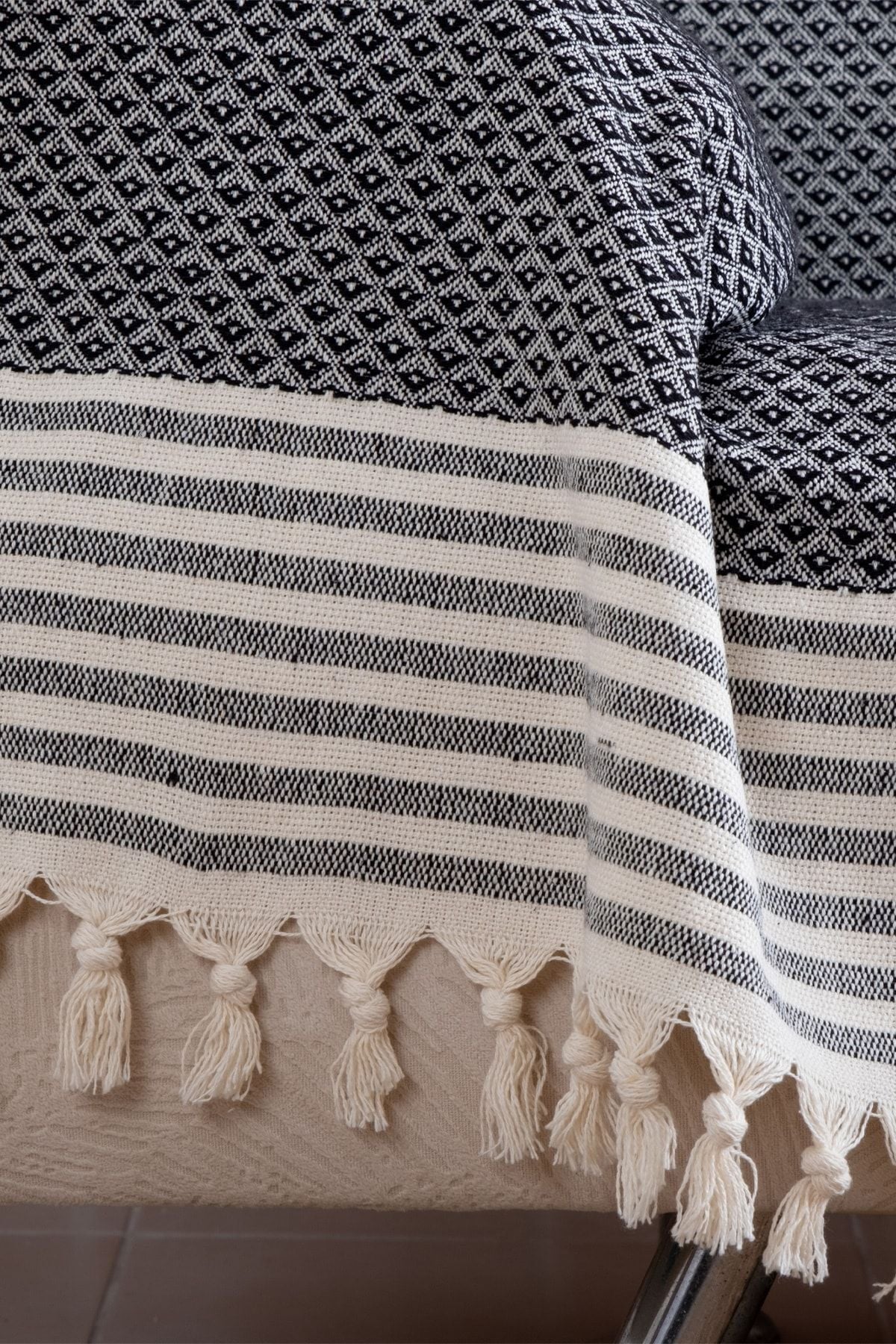 Yıldız Bordürlü Yeşil Koltuk Örtüsü | Koltuk Şalı 180x210 Pamuk