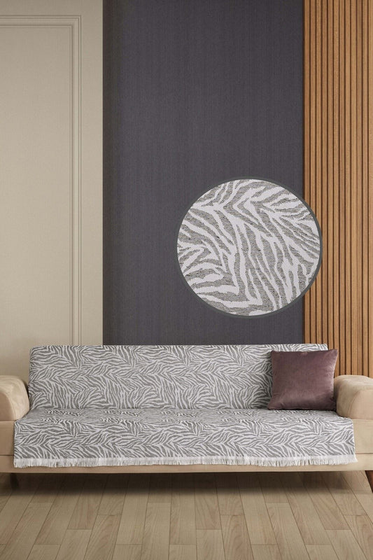 Koyu Gri Zebra %100 Pamuk Koltuk Örtüsü 160x210