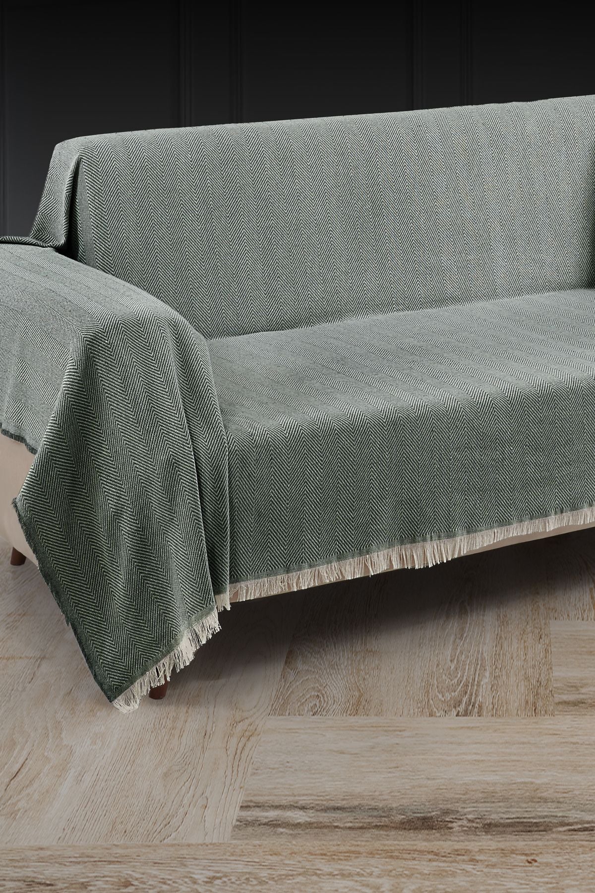 Saçaklı Koltuk Örtüsü %100 Pamuk | Koltuk Şalı 180x300 Cm Antrasit