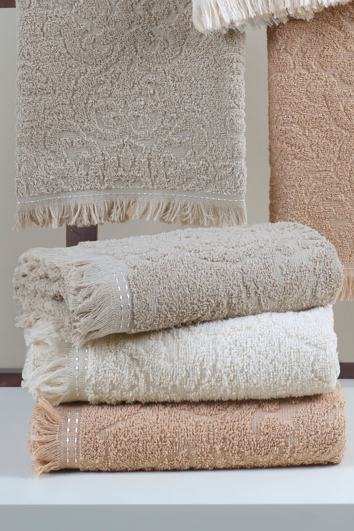 %100 Pamuk 3'lü Saçaklı Havlu - Çeyizlik Havlu Seti | Yüksek Emicilik & Lüks Konfor