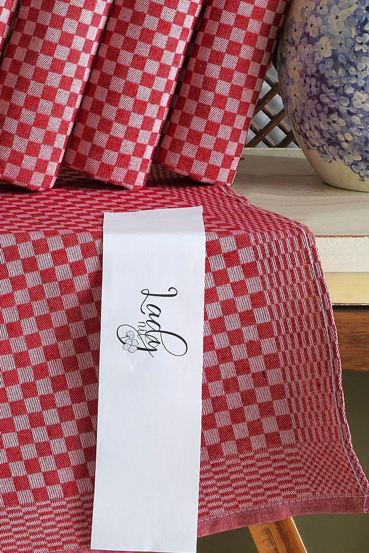 5 Li Kırmızı Mutfak Peçetesi Dama Desenli Pamuklu