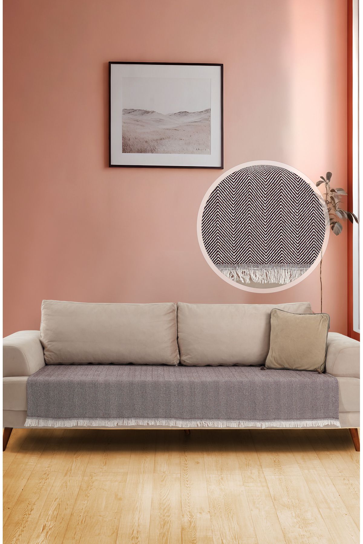 Oturma Yerini Kapatan Saçaklı Koltuk Örtüsü %100 Pamuk 115x200cm Siyah