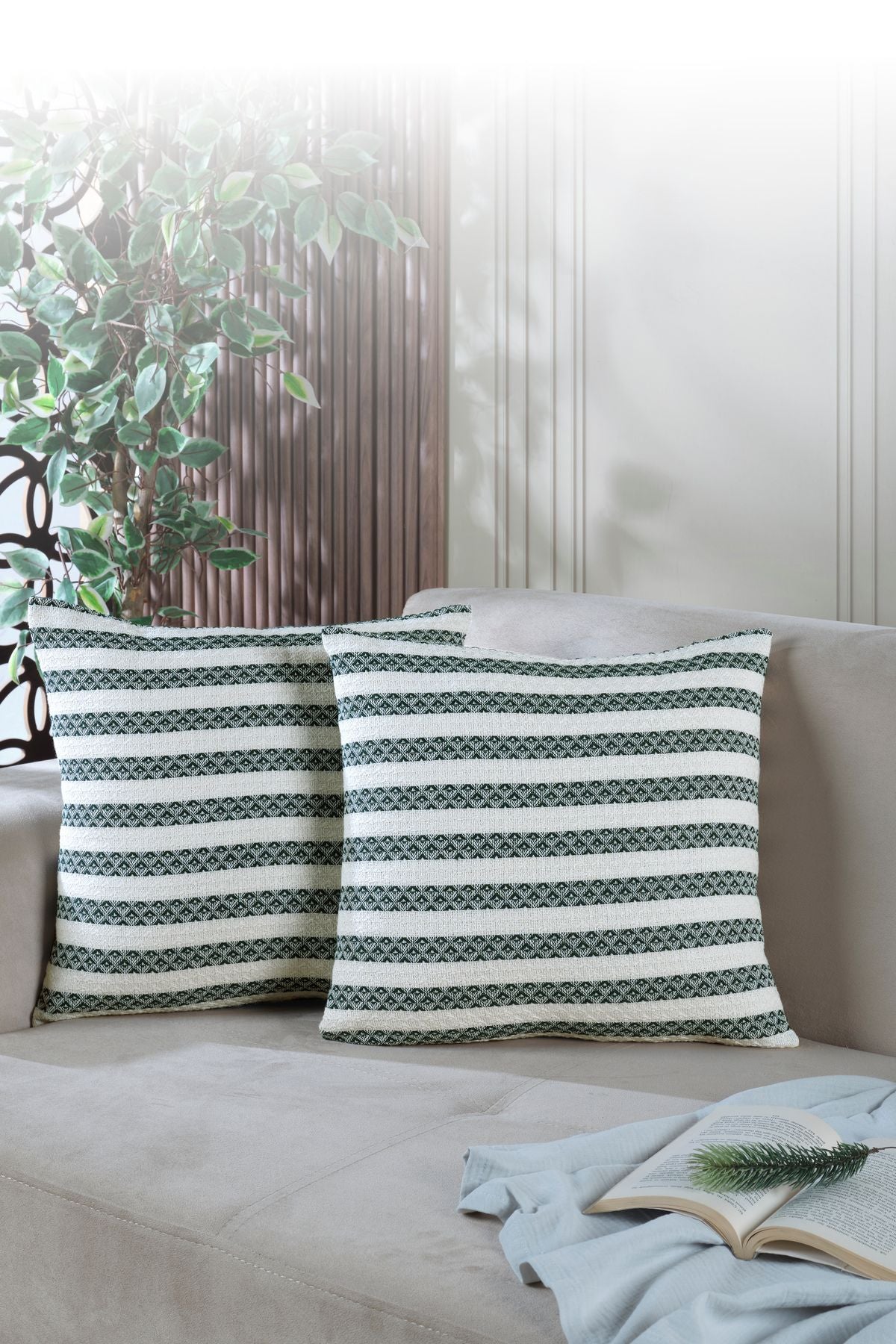 Summer 2'li Kırlent Kılıfı Dekoratif Yastık Kılıfı 45x45 Fermuarlı Yeşil