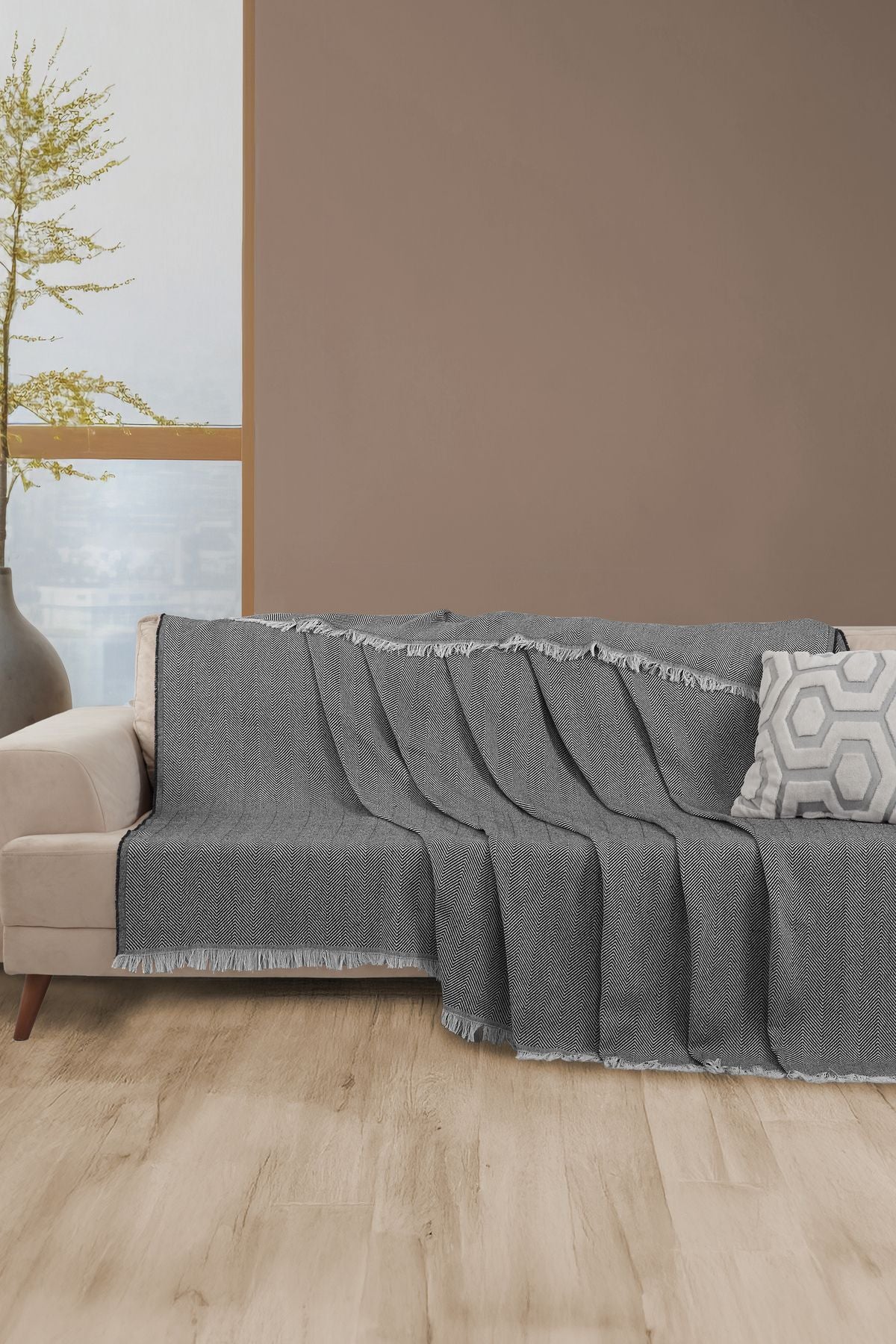 Saçaklı Koltuk Örtüsü | Koltuk Şalı 180x210cm Pamuk Bordo