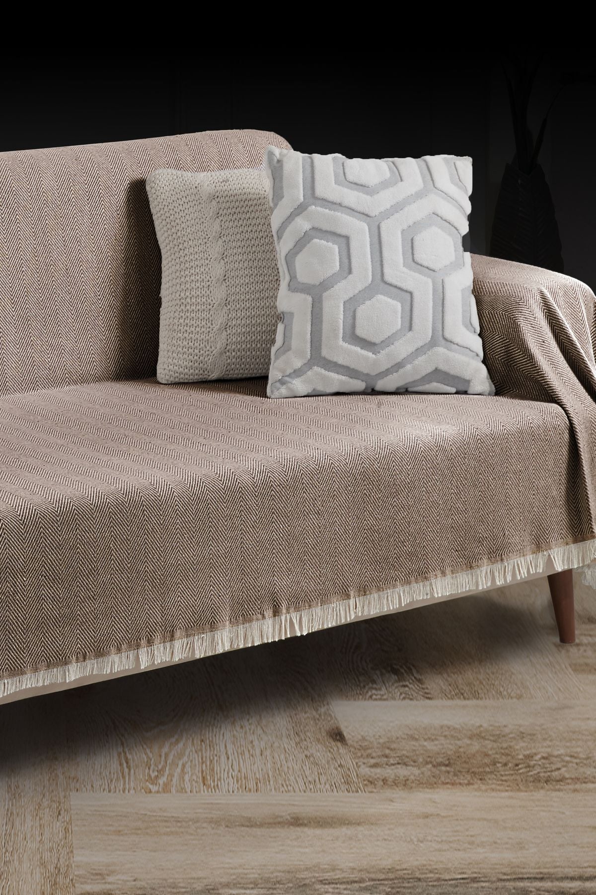 Saçaklı Koltuk Örtüsü %100 Pamuk | Koltuk Şalı 180x300 Cm Antrasit