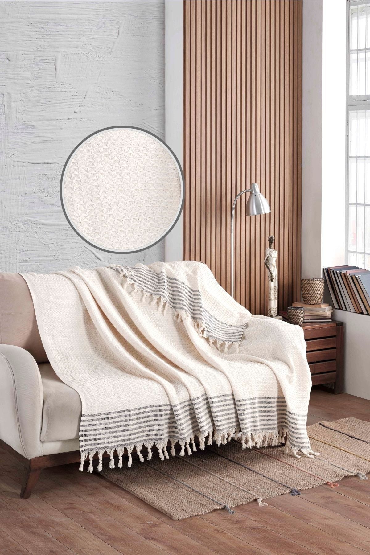 Piramit Siyah Koltuk Örtüsü | Koltuk Şalı 180x210 Pamuk